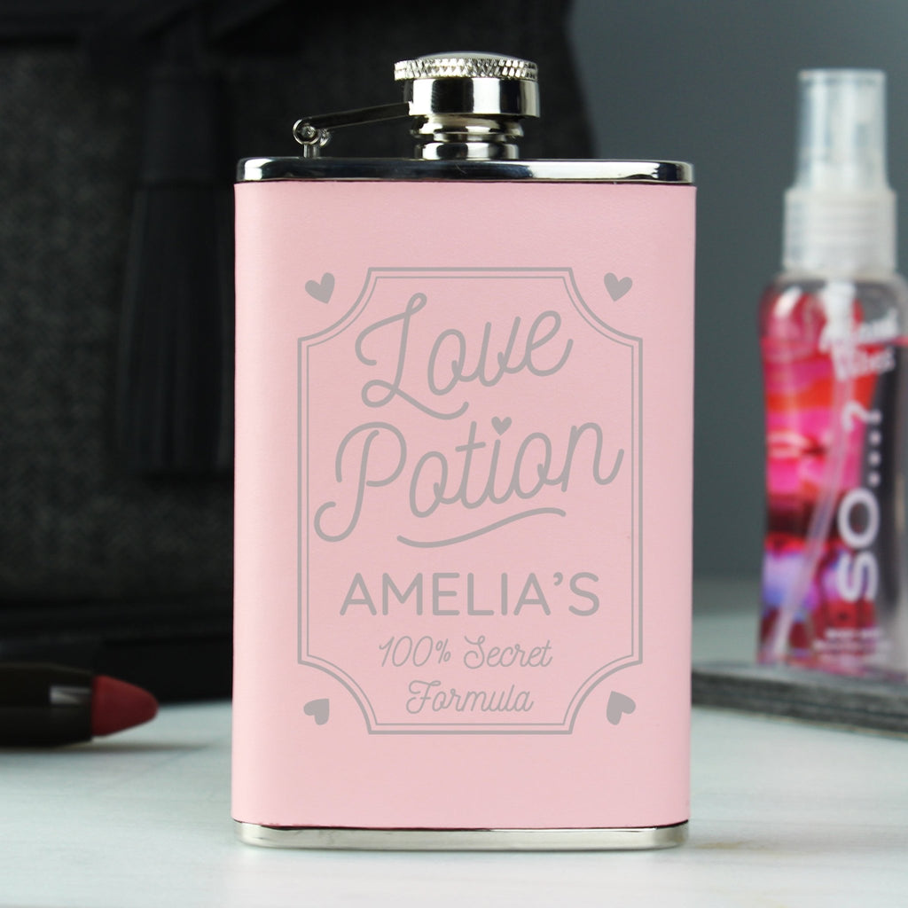 Personalised Love Potion Pink Hip Flask | Inspired Creative Gifts | UK Supplier