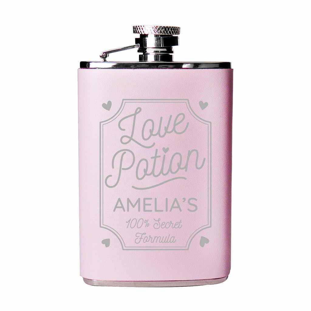 Personalised Love Potion Pink Hip Flask | Inspired Creative Gifts | UK Supplier