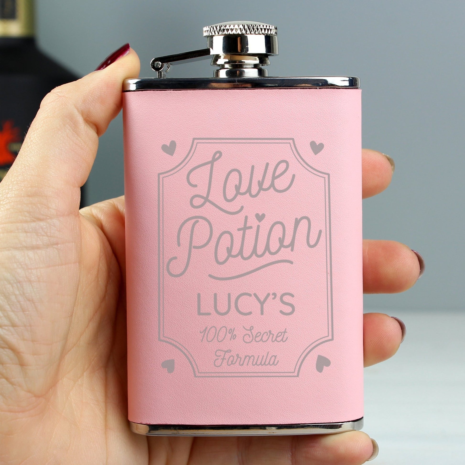 Personalised Love Potion Pink Hip Flask | Inspired Creative Gifts | UK Supplier