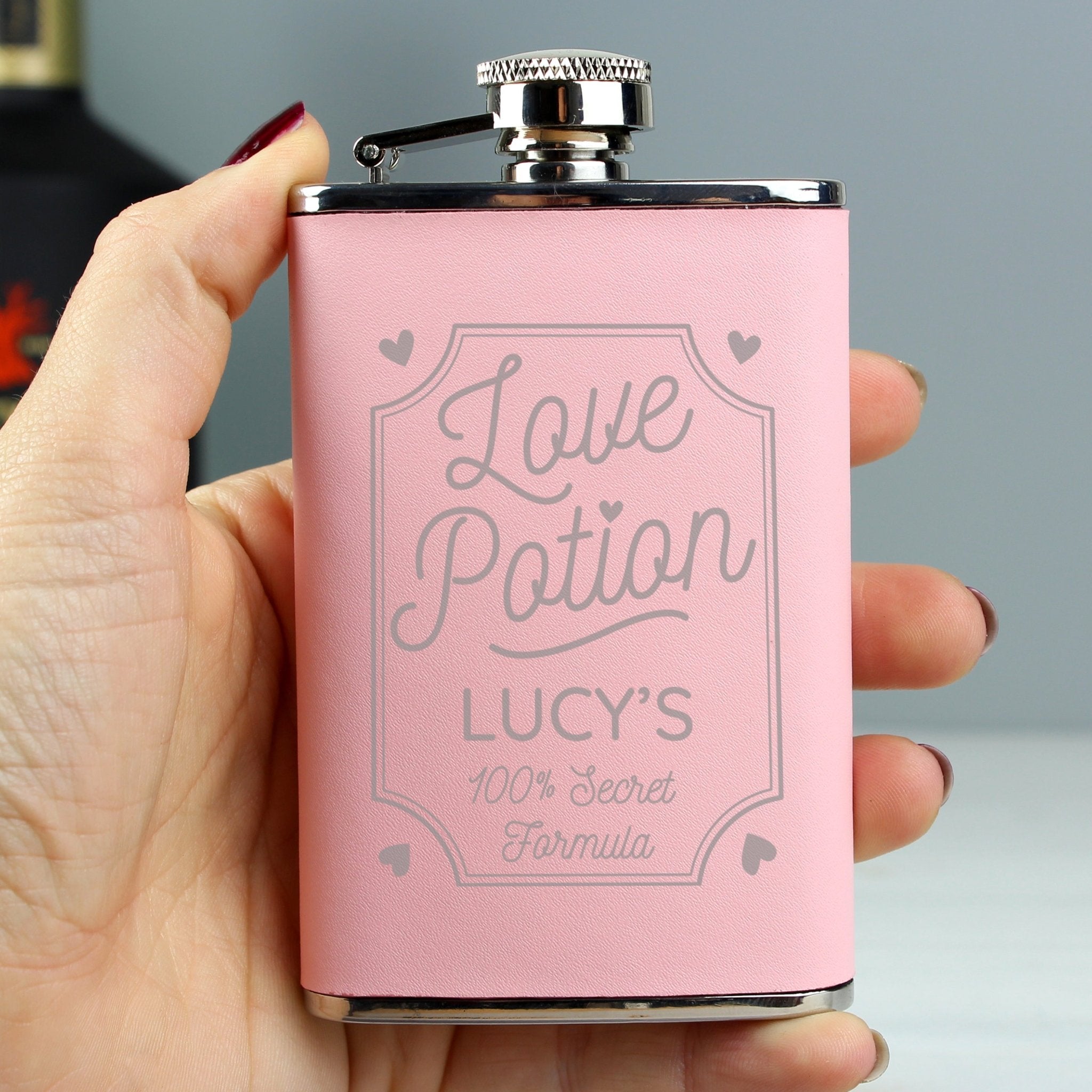 Personalised Love Potion Pink Hip Flask | Inspired Creative Gifts | UK Supplier
