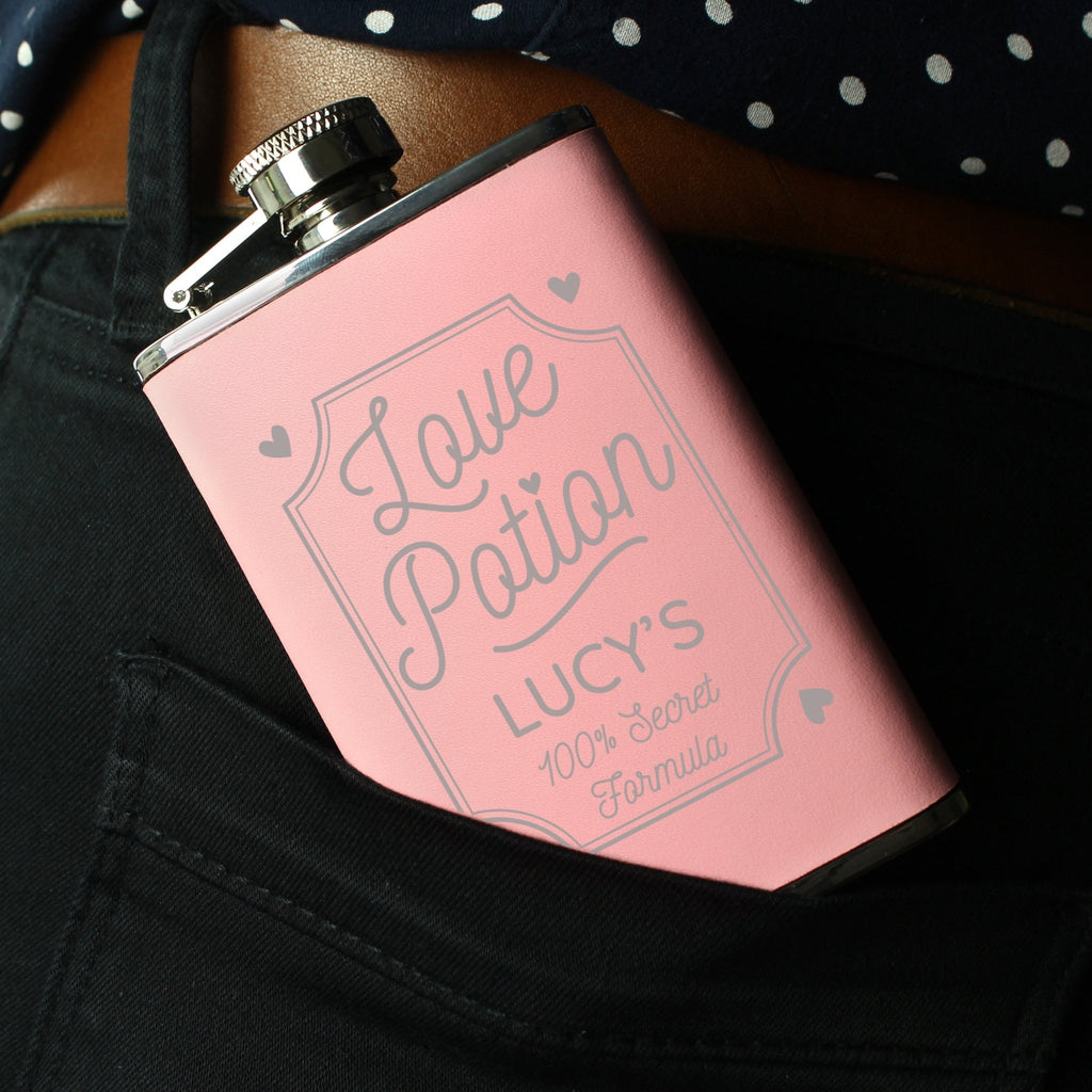 Personalised Love Potion Pink Hip Flask | Inspired Creative Gifts | UK Supplier