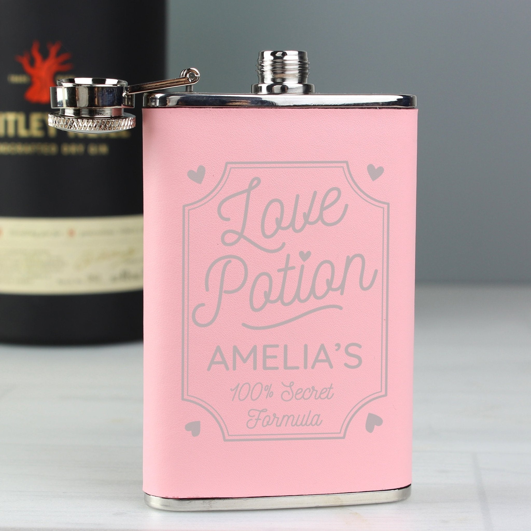 Personalised Love Potion Pink Hip Flask | Inspired Creative Gifts | UK Supplier