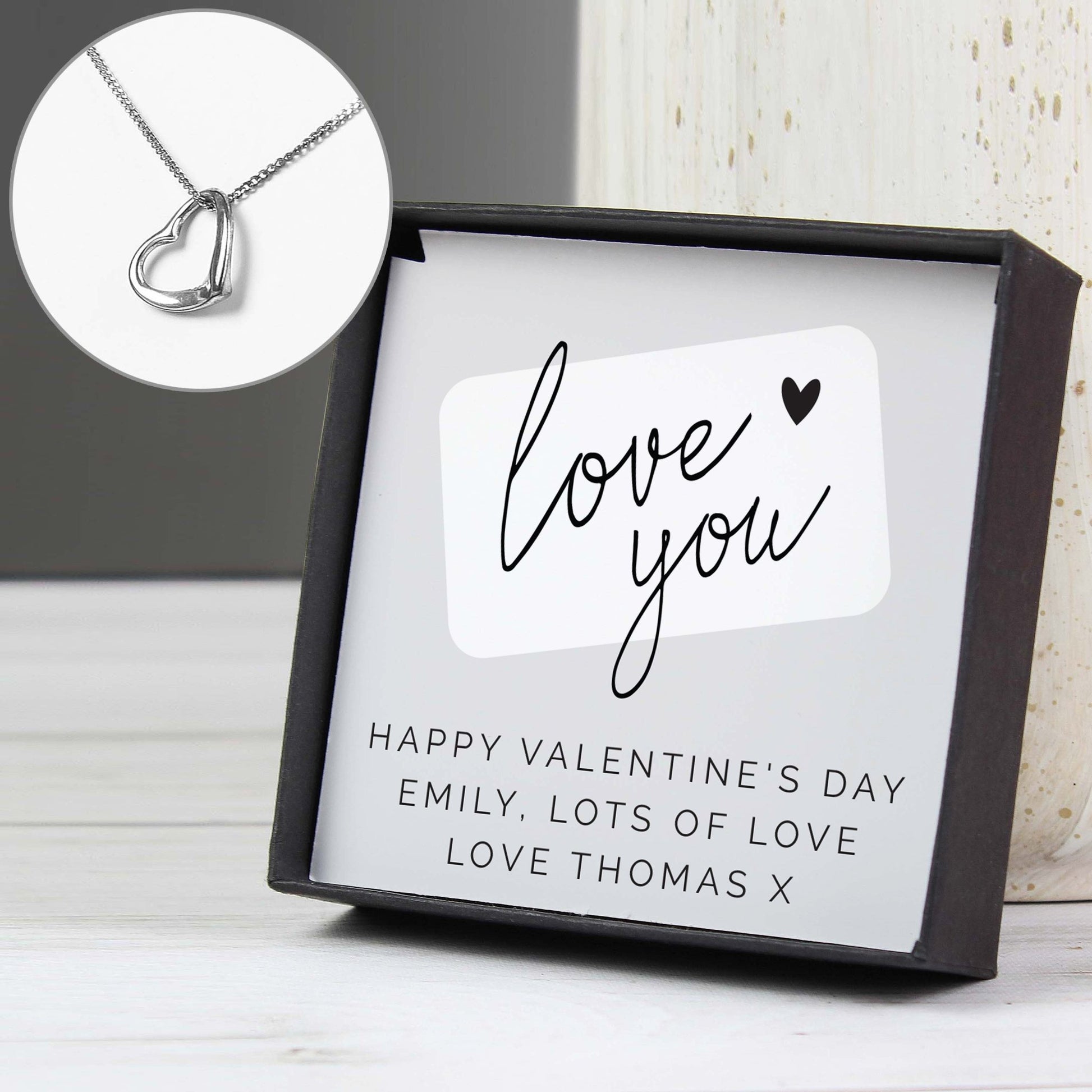 Personalised Love you Sterling Silver Heart Necklace and Box | Inspired Creative Gifts