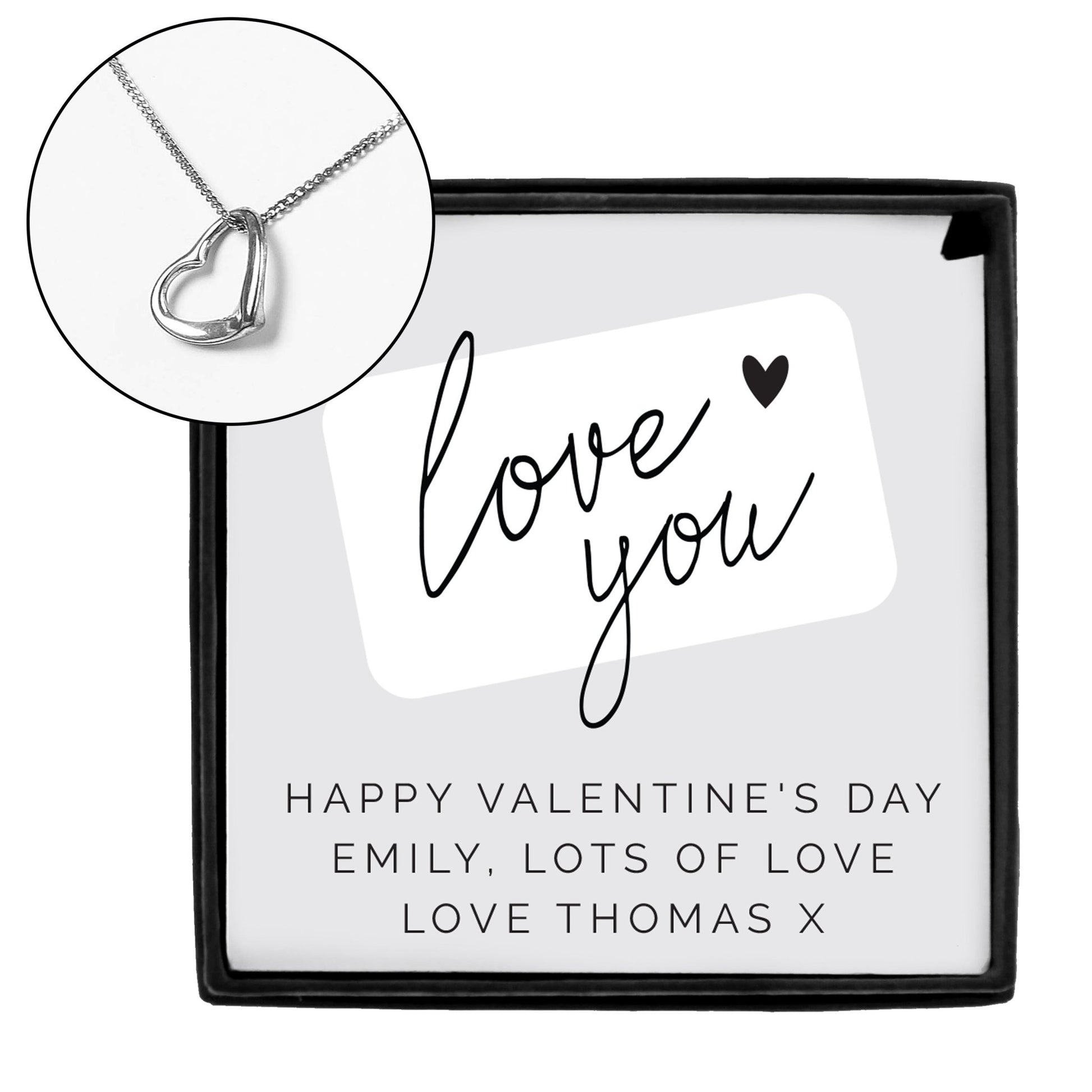 Personalised Love you Sterling Silver Heart Necklace and Box | Inspired Creative Gifts