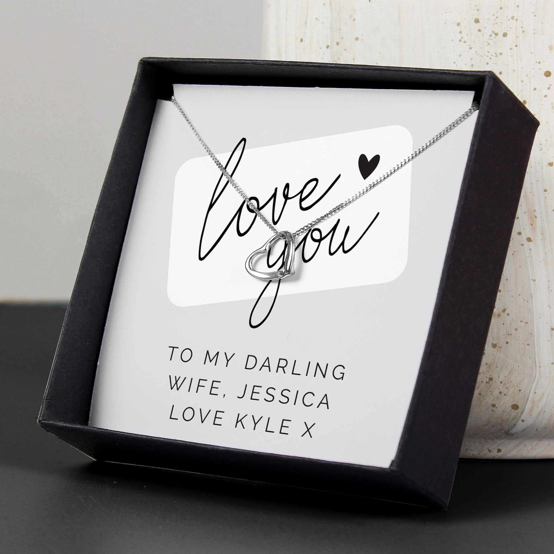Personalised Love you Sterling Silver Heart Necklace and Box | Inspired Creative Gifts