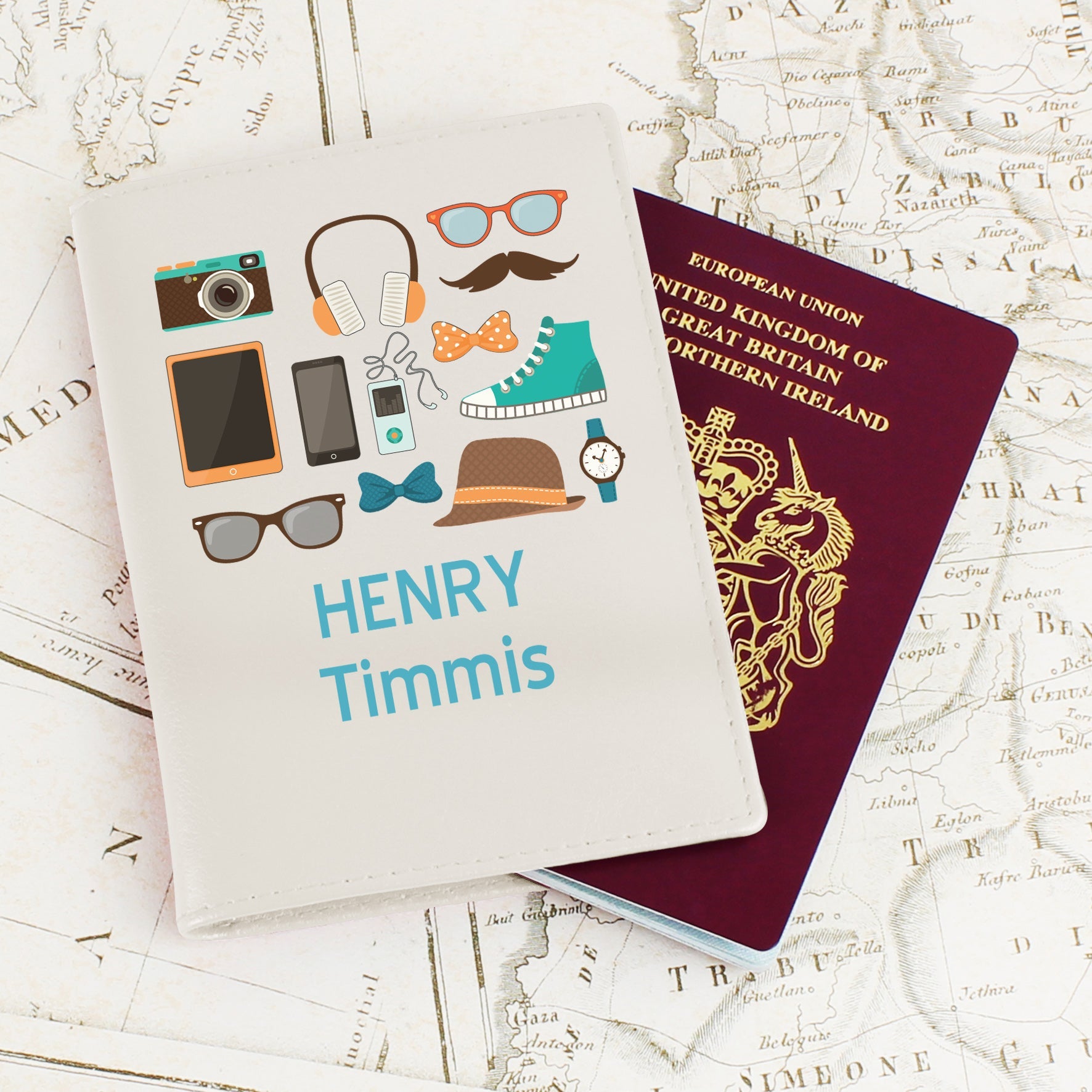 Personalised Male Essentials Cream Passport Holder | Inspired Creative Gifts | UK Supplier