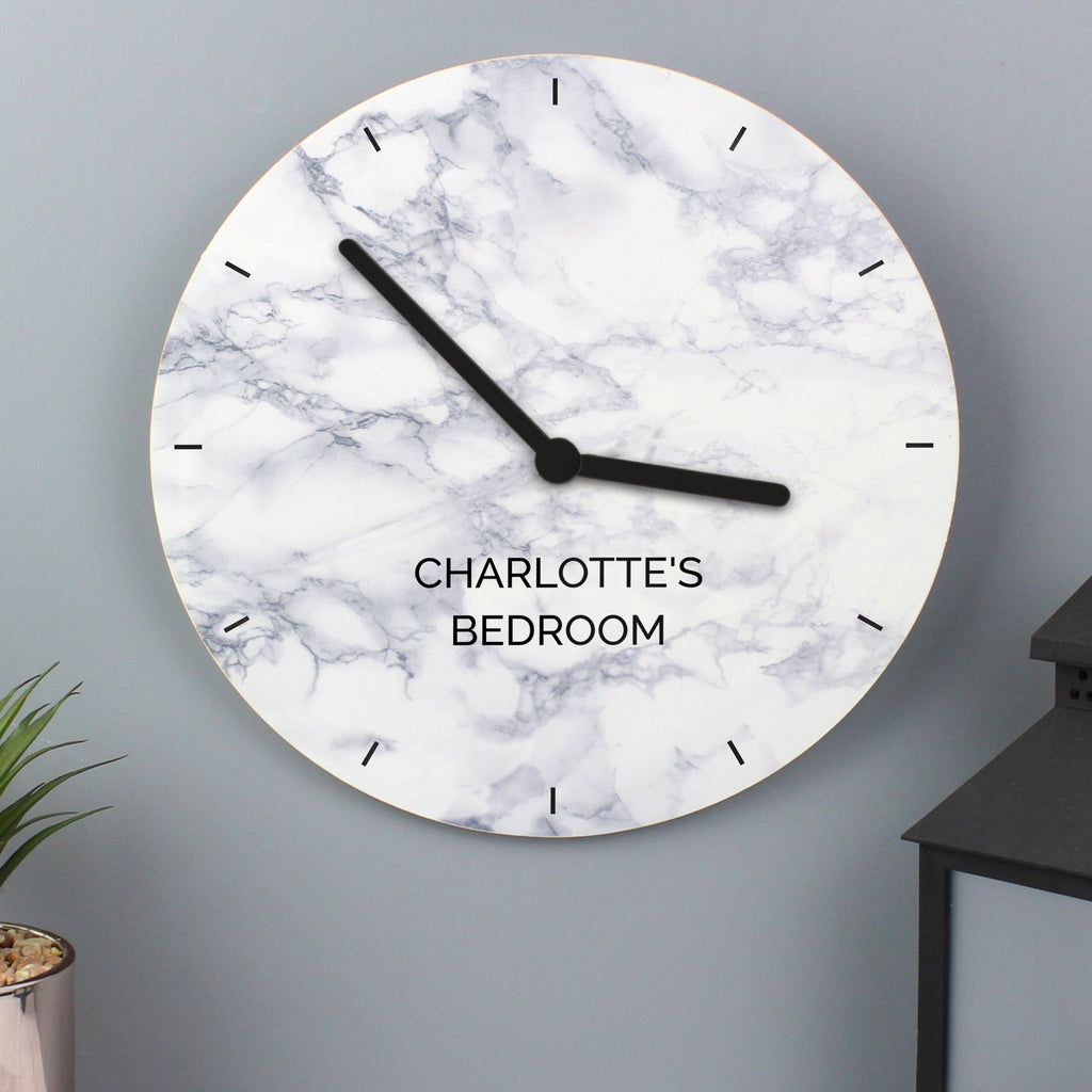 Personalised Marble Effect Wooden Clock | Inspired Creative Gifts | UK Supplier