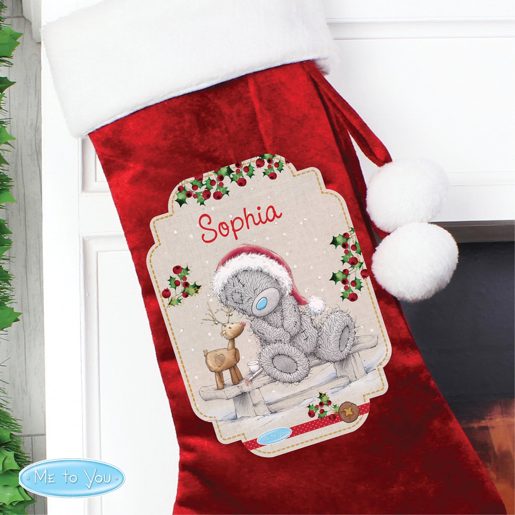 Personalised Me to You Reindeer Luxury Red Stocking | Inspired Creative Gifts | UK Supplier