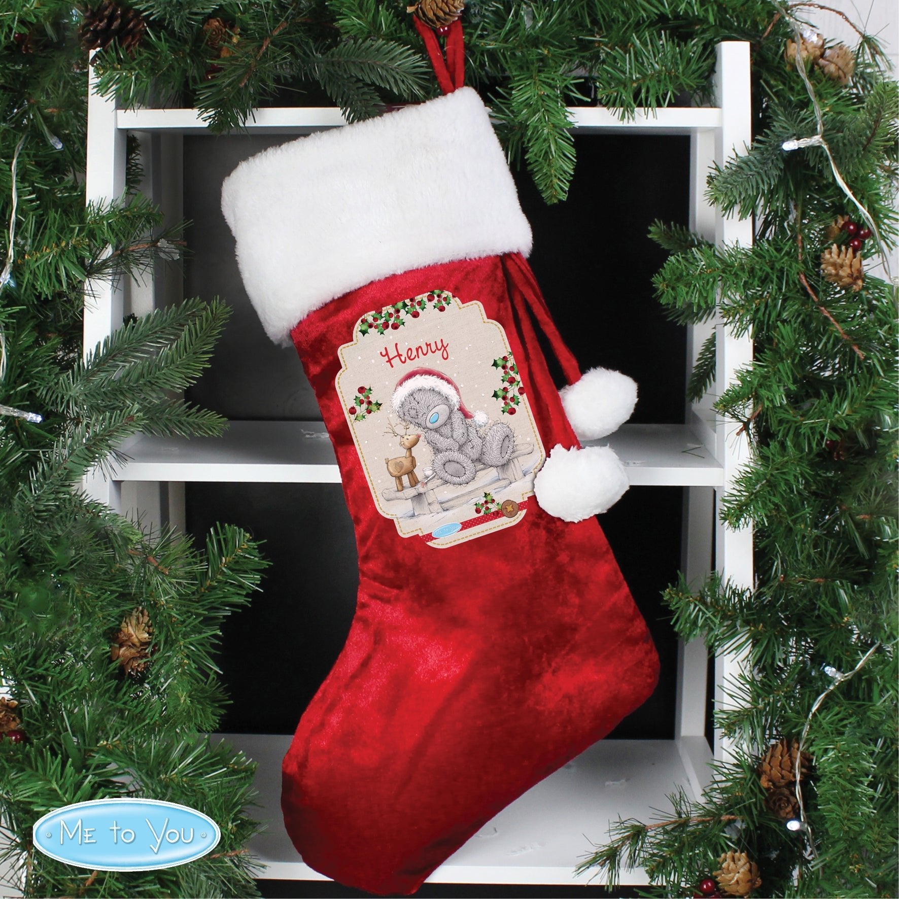 Personalised Me to You Reindeer Luxury Red Stocking | Inspired Creative Gifts | UK Supplier