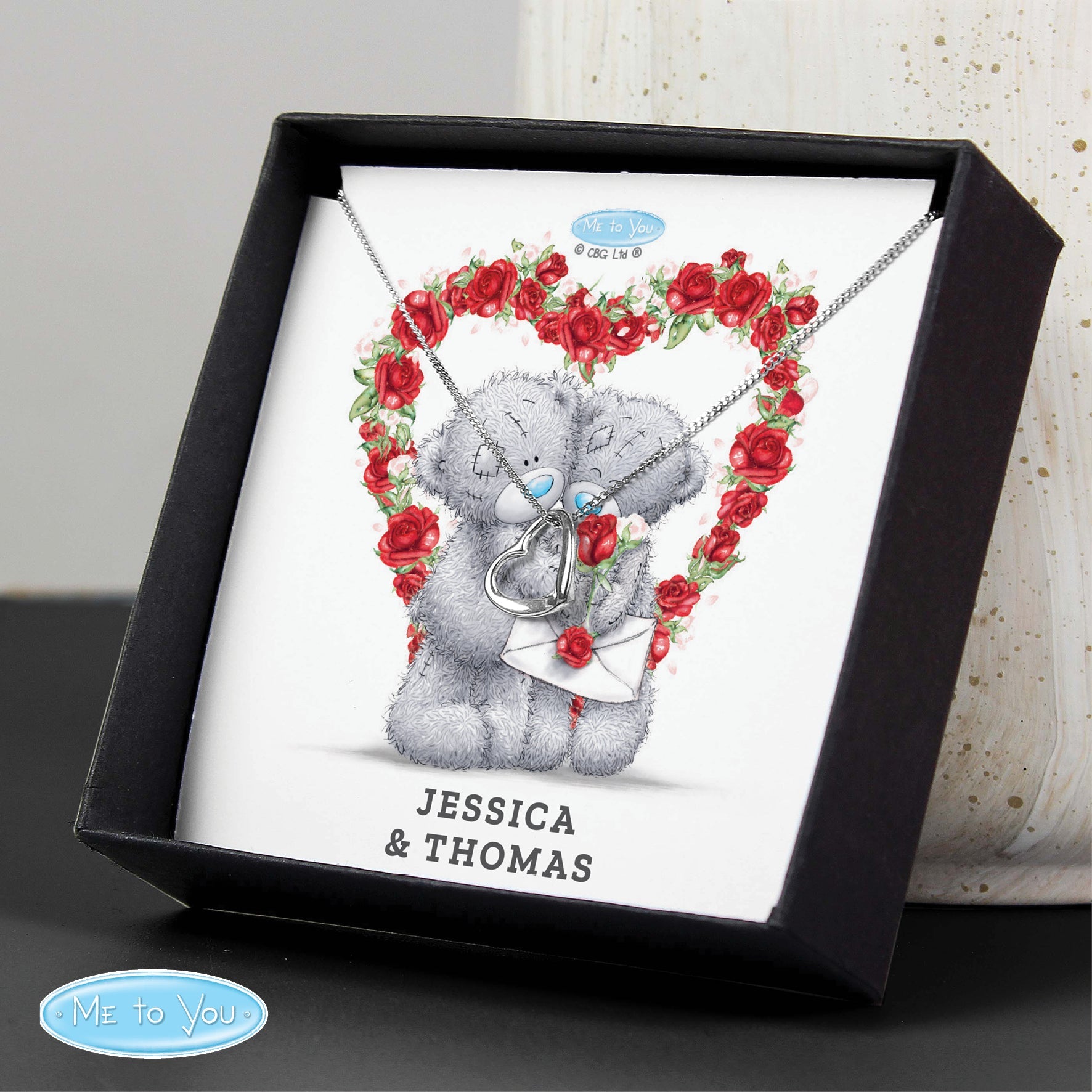 Personalised Me to You Roses Sterling Silver Heart Necklace and Box | Inspired Creative Gifts | UK Supplier