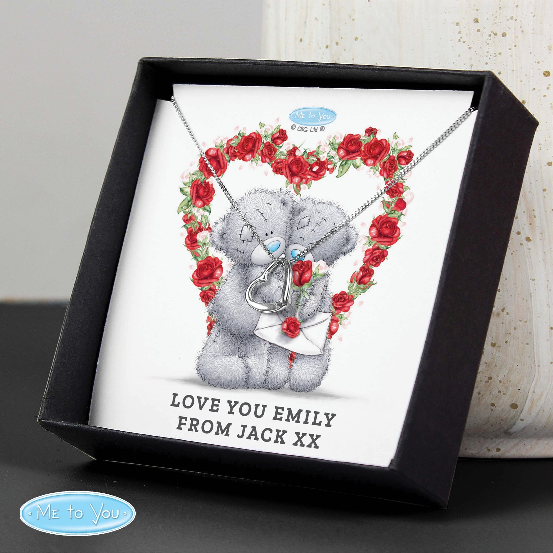 Personalised Me to You Roses Sterling Silver Heart Necklace and Box | Inspired Creative Gifts | UK Supplier