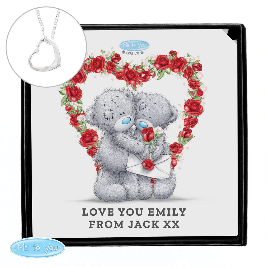 Personalised Me to You Roses Sterling Silver Heart Necklace and Box | Inspired Creative Gifts | UK Supplier