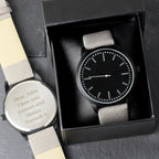 Personalised Mens Matte Black Watch with Grey Strap and Presentation Box | Inspired Creative Gifts | UK Supplier