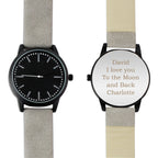 Personalised Mens Matte Black Watch with Grey Strap and Presentation Box | Inspired Creative Gifts | UK Supplier