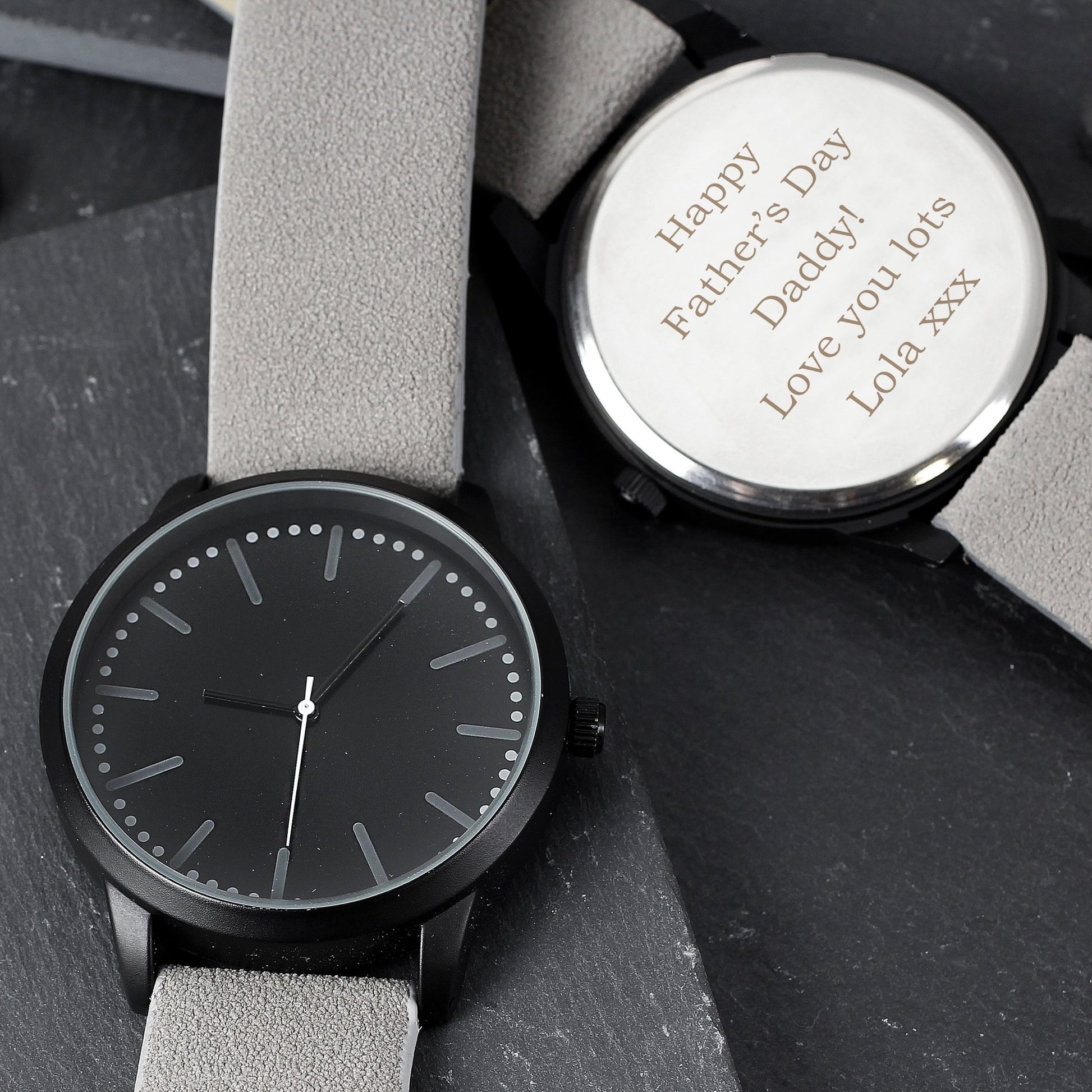 Personalised Mens Matte Black Watch with Grey Strap and Presentation Box | Inspired Creative Gifts | UK Supplier