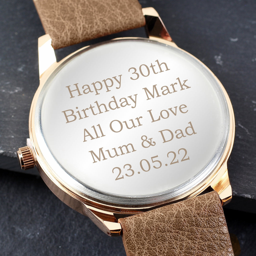 Personalised Mens Rose Gold Tone Watch with Brown Strap and Presentation Box | Inspired Creative Gifts | UK Supplier