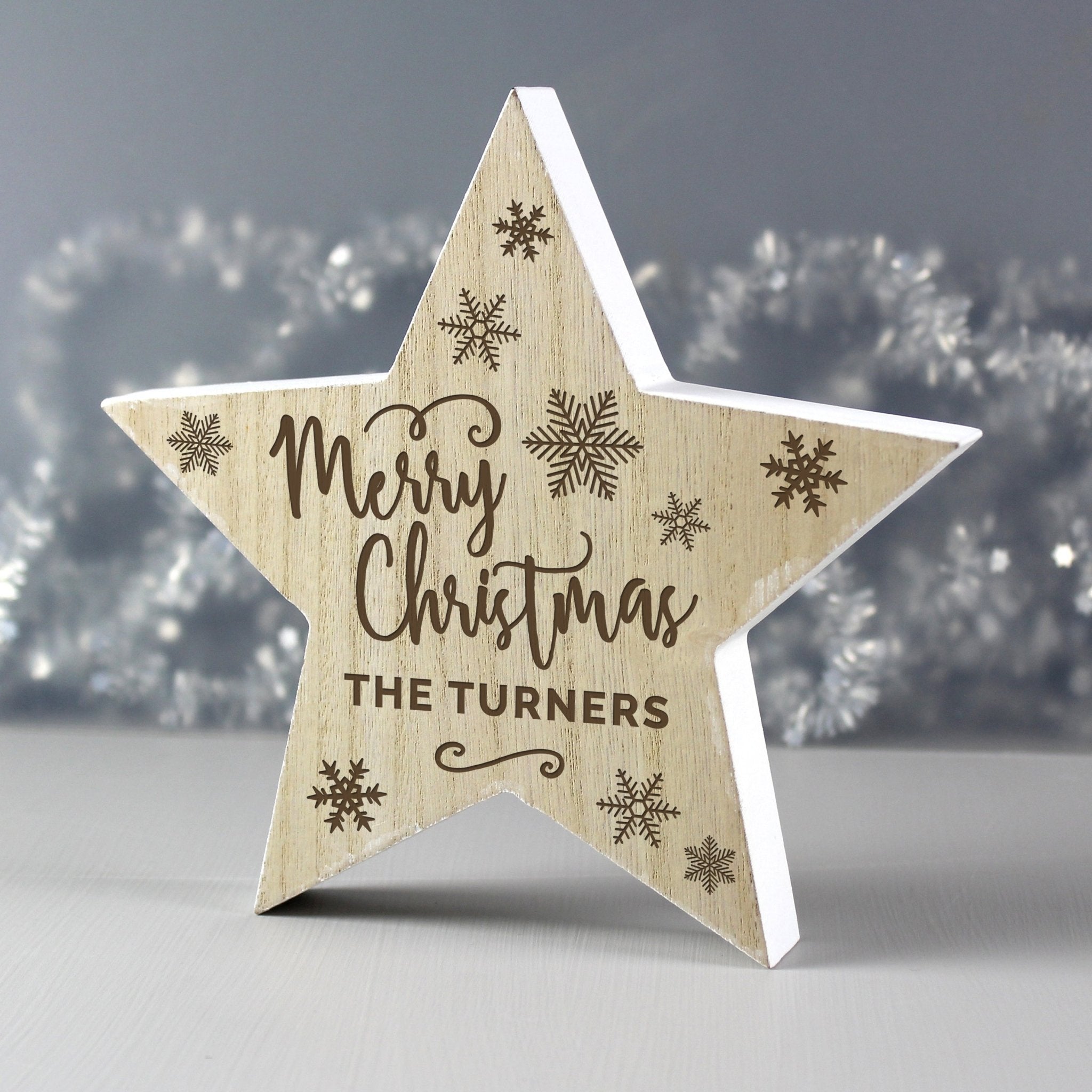 Personalised Merry Christmas Rustic Wooden Star Decoration | Inspired Creative Gifts | UK Supplier