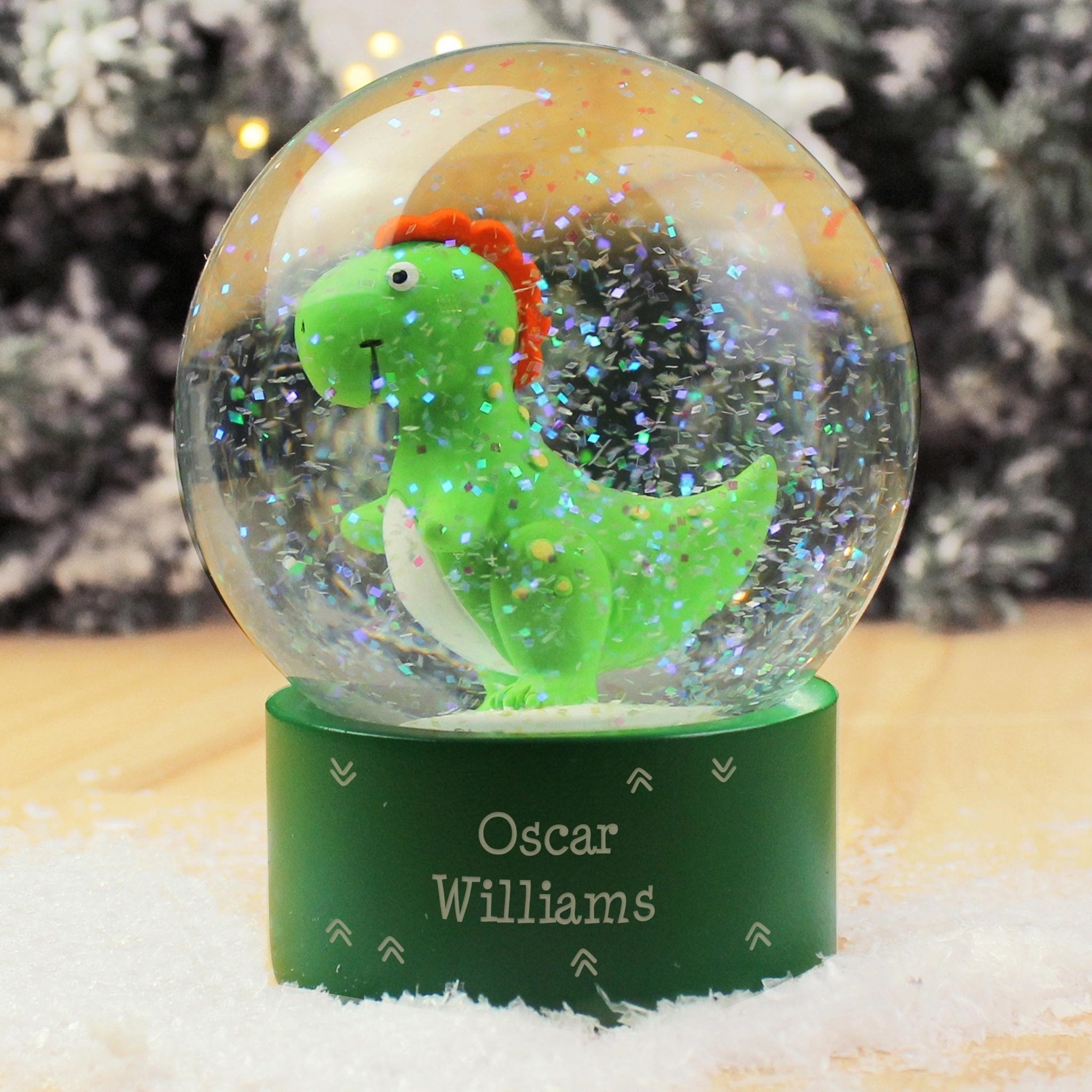 Personalised Message Dinosaur Glitter Snow Globe | Inspired Creative Gifts | UK Supplier