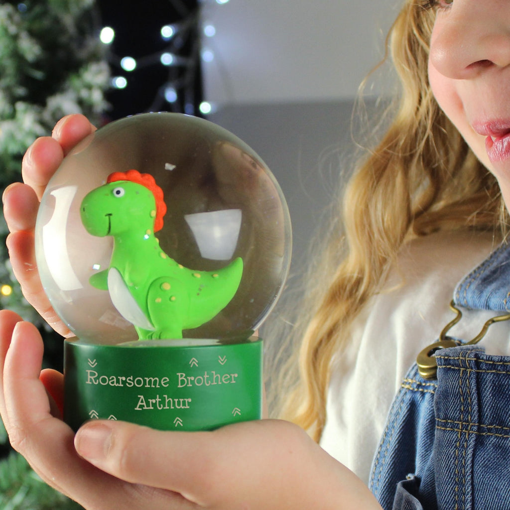 Personalised Message Dinosaur Glitter Snow Globe | Inspired Creative Gifts | UK Supplier