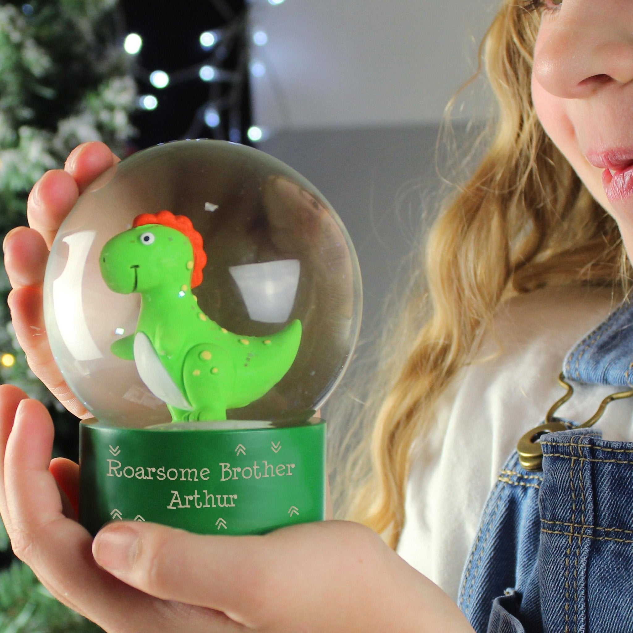 Personalised Message Dinosaur Glitter Snow Globe | Inspired Creative Gifts | UK Supplier