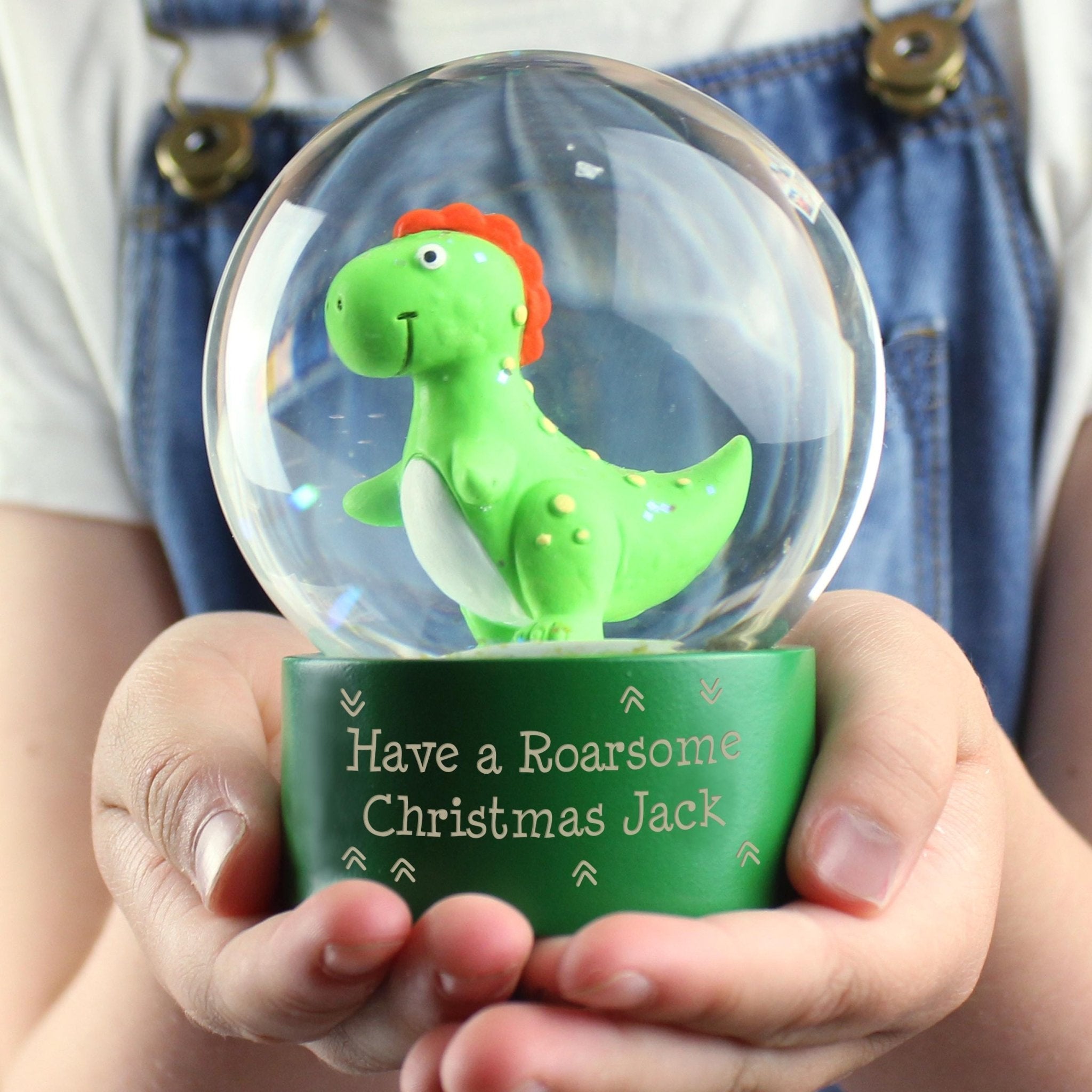 Personalised Message Dinosaur Glitter Snow Globe | Inspired Creative Gifts | UK Supplier