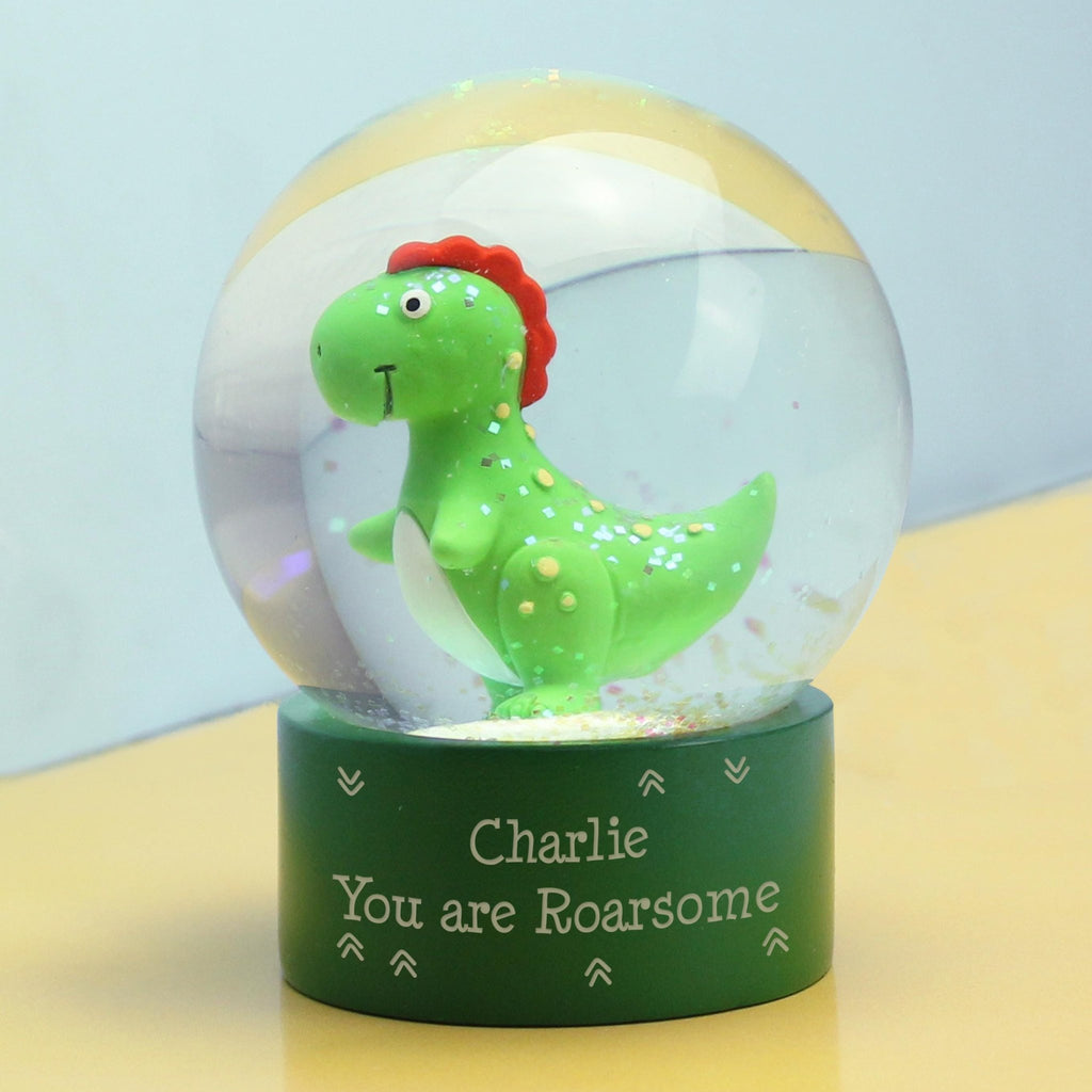 Personalised Message Dinosaur Glitter Snow Globe | Inspired Creative Gifts | UK Supplier