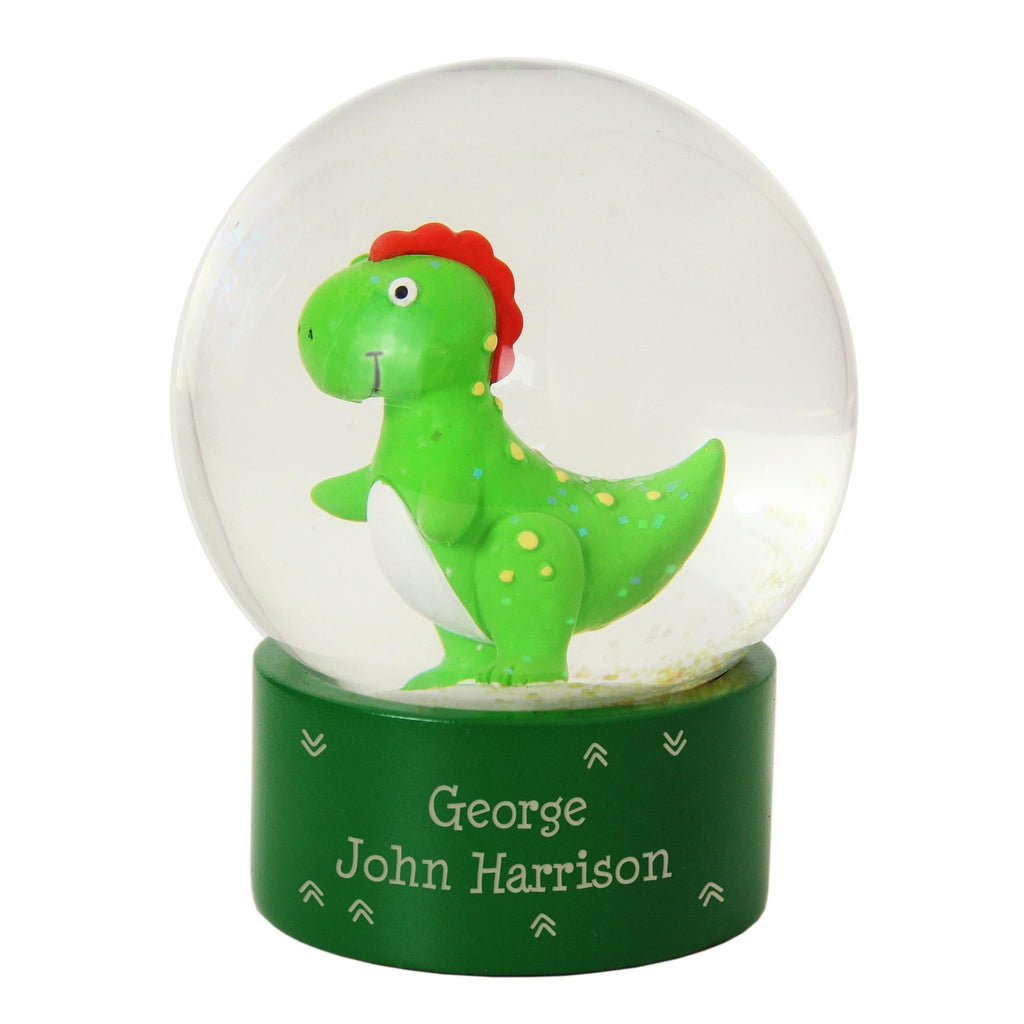 Personalised Message Dinosaur Glitter Snow Globe | Inspired Creative Gifts | UK Supplier