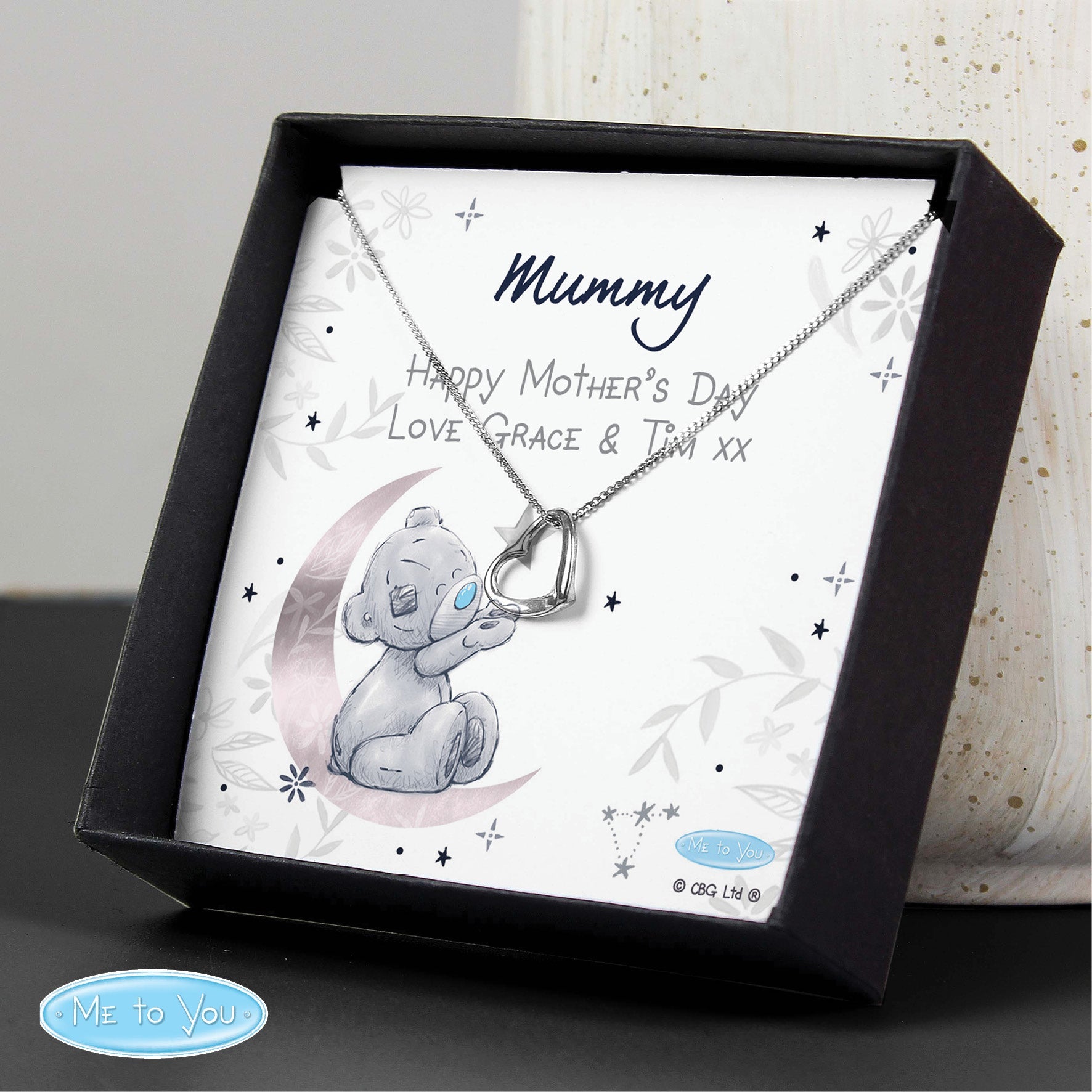 Personalised Moon & Stars Me To You Sentiment Silver Tone Necklace and Box | Inspired Creative Gifts