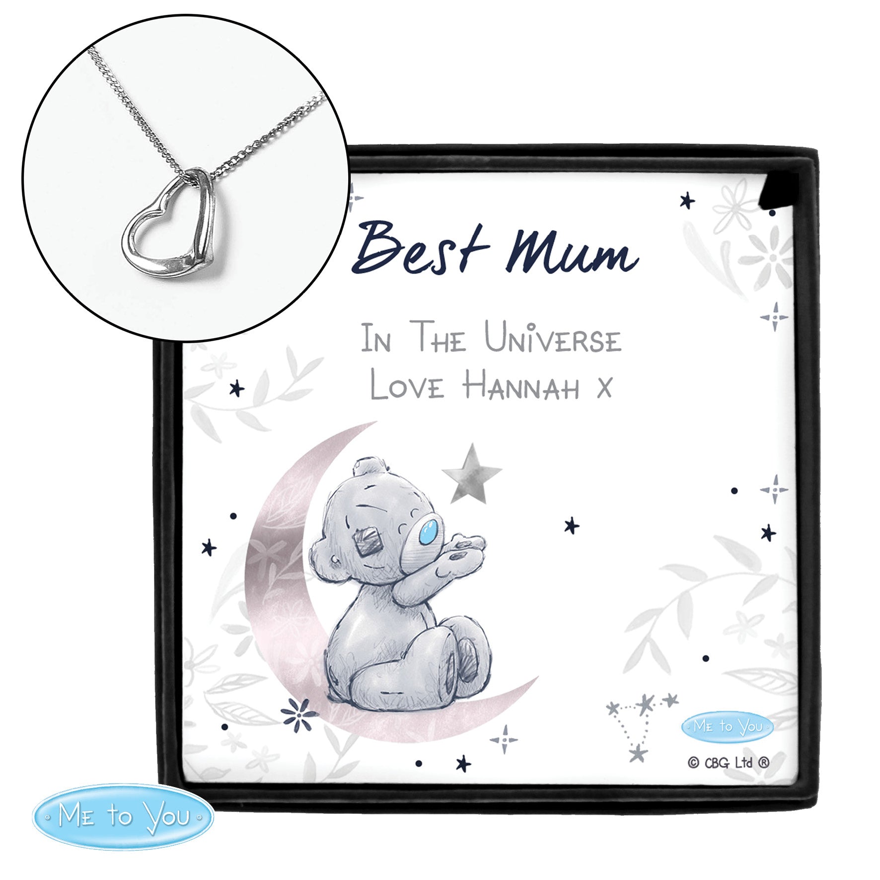 Personalised Moon & Stars Me To You Sentiment Silver Tone Necklace and Box | Inspired Creative Gifts