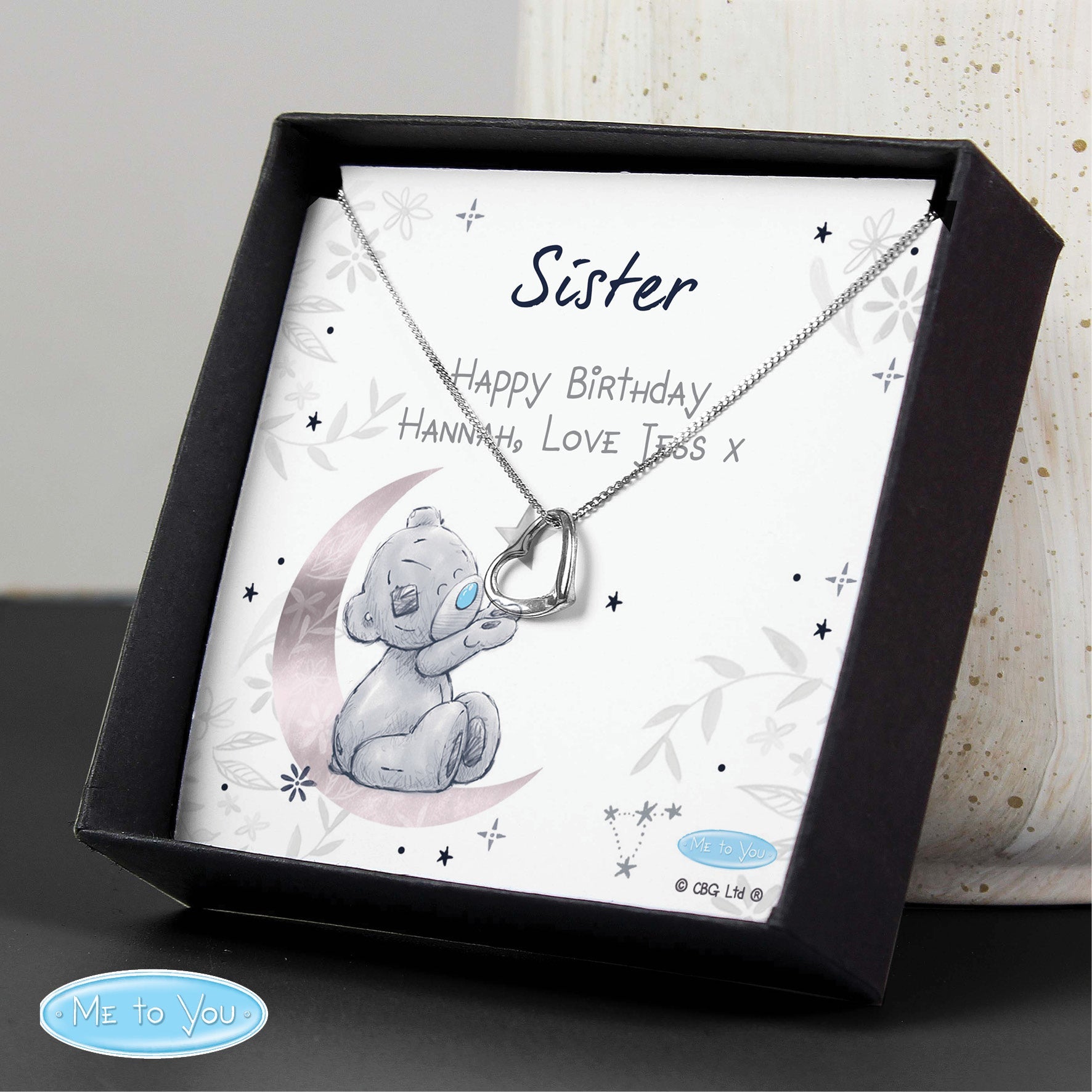 Personalised Moon & Stars Me To You Sentiment Silver Tone Necklace and Box | Inspired Creative Gifts
