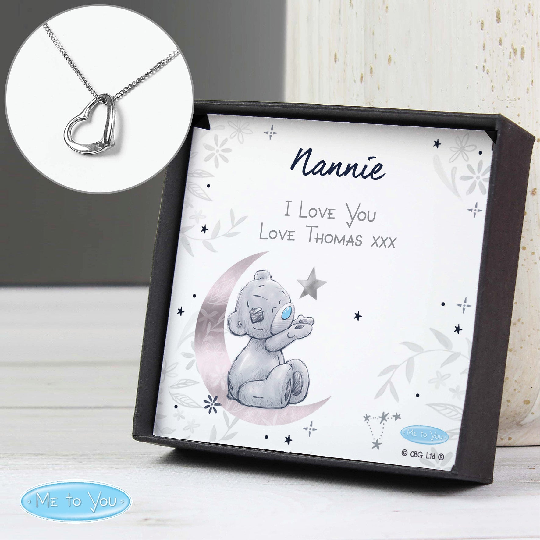 Personalised Moon & Stars Me To You Sentiment Silver Tone Necklace and Box | Inspired Creative Gifts