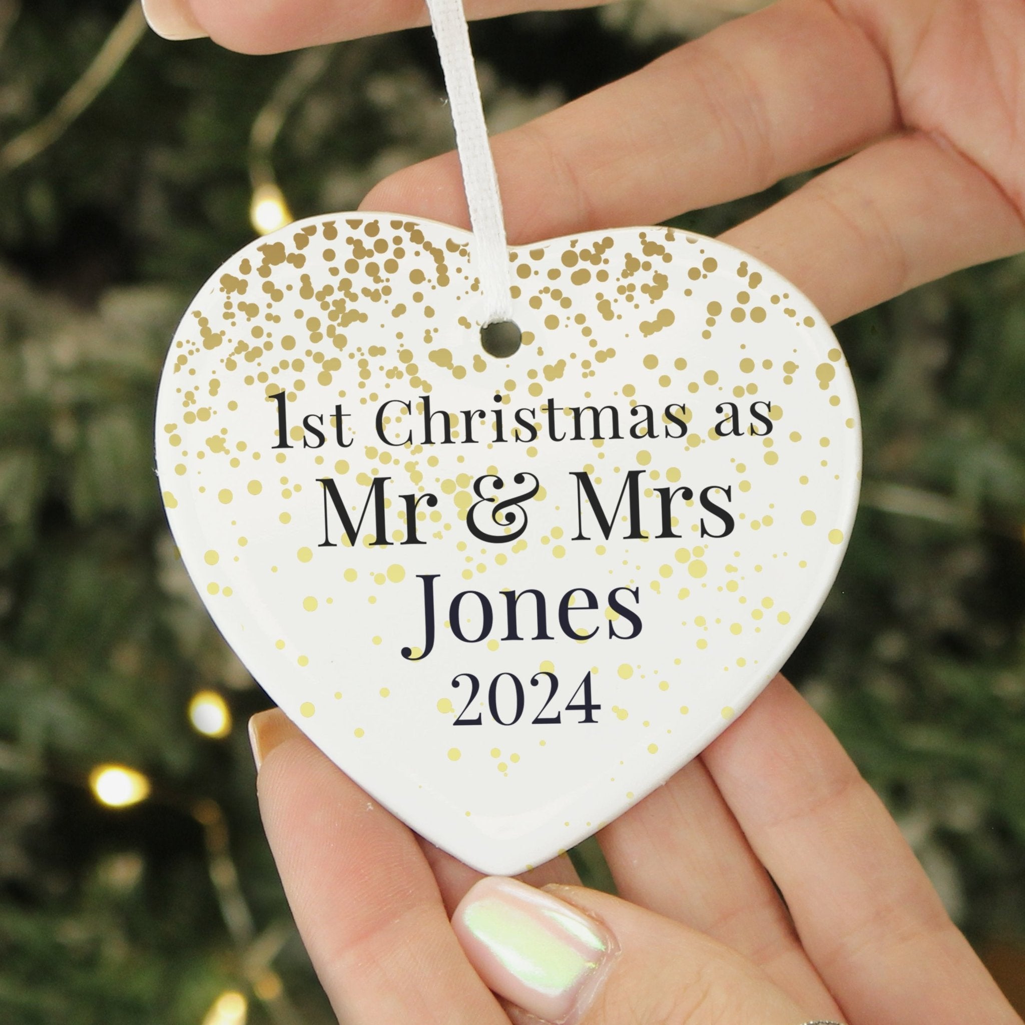 Custom Mr & Mrs 1st Christmas Heart Decoration | Inspired Creative Gifts | UK Supplier