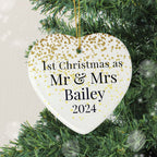 Custom Mr & Mrs 1st Christmas Heart Decoration | Inspired Creative Gifts | UK Supplier