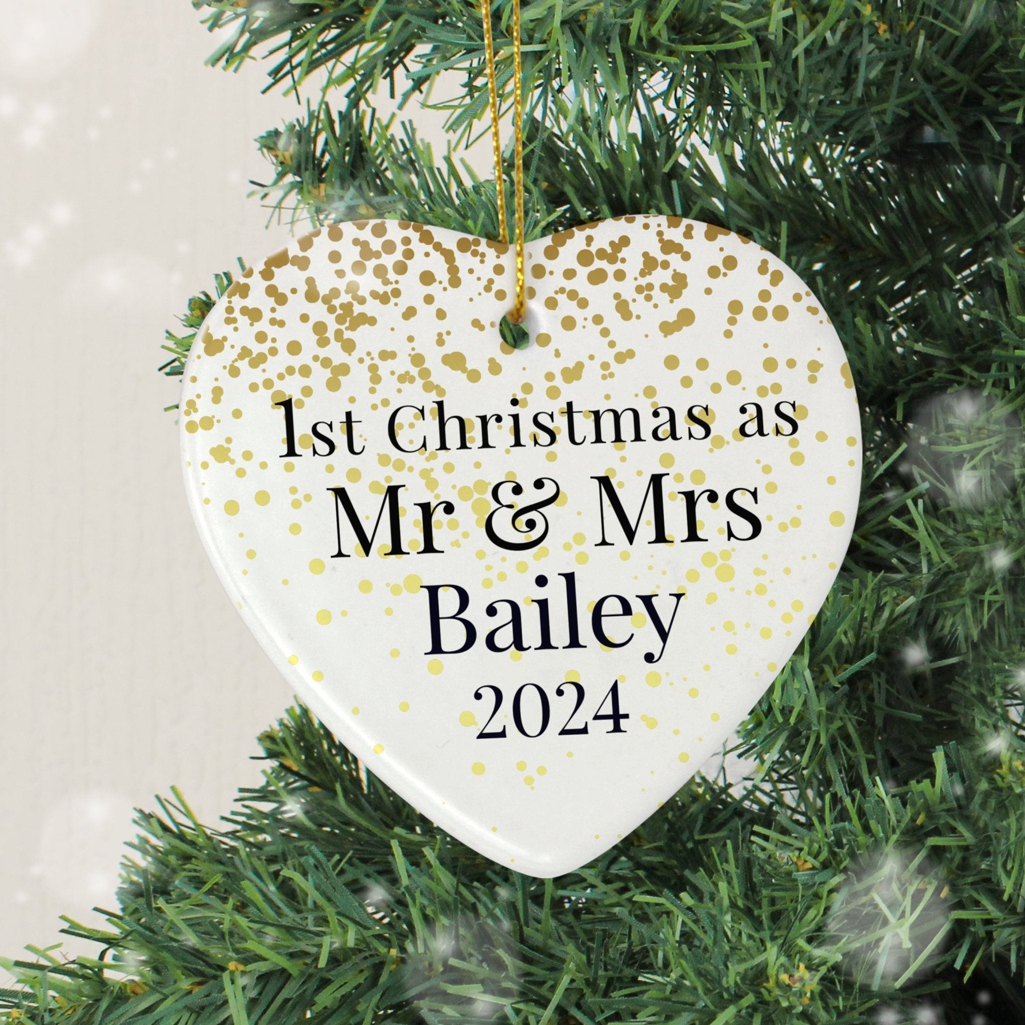 Custom Mr & Mrs 1st Christmas Heart Decoration | Inspired Creative Gifts | UK Supplier