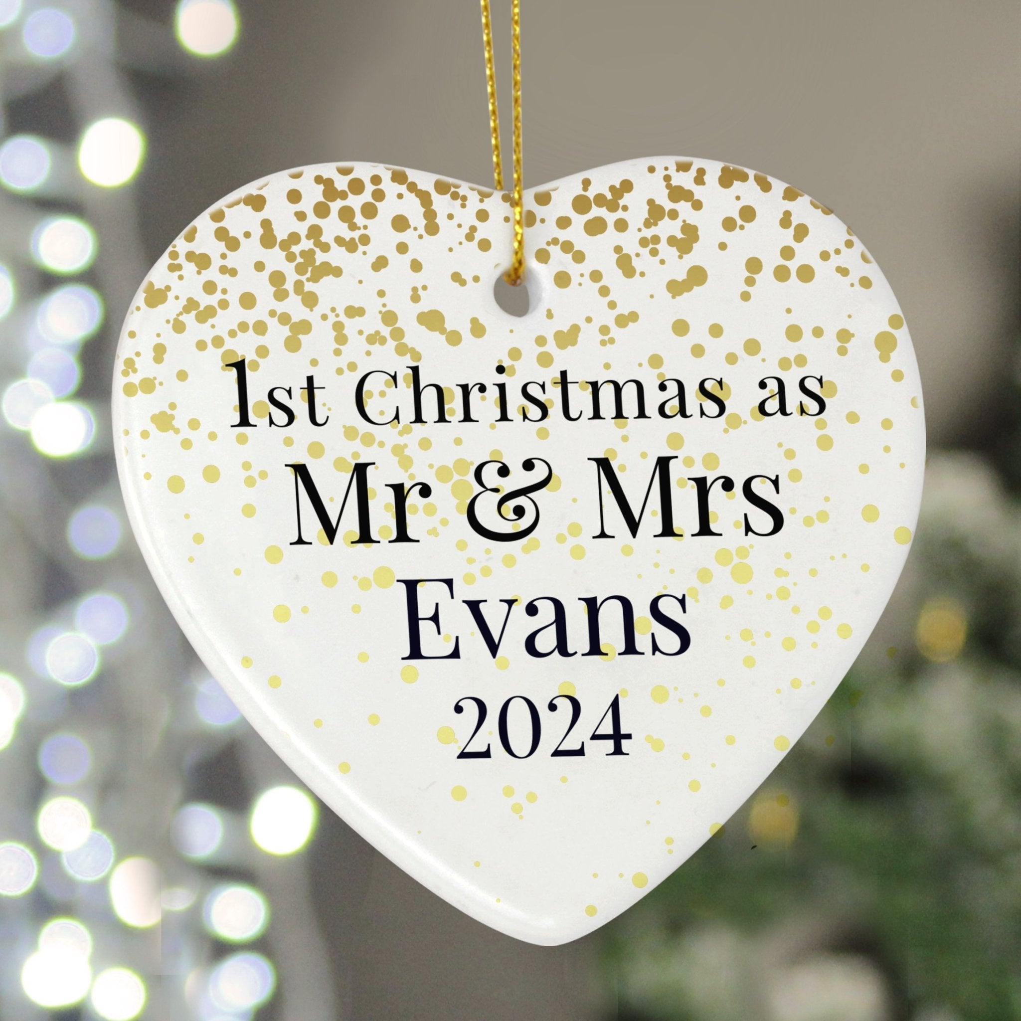 Custom Mr & Mrs 1st Christmas Heart Decoration | Inspired Creative Gifts | UK Supplier