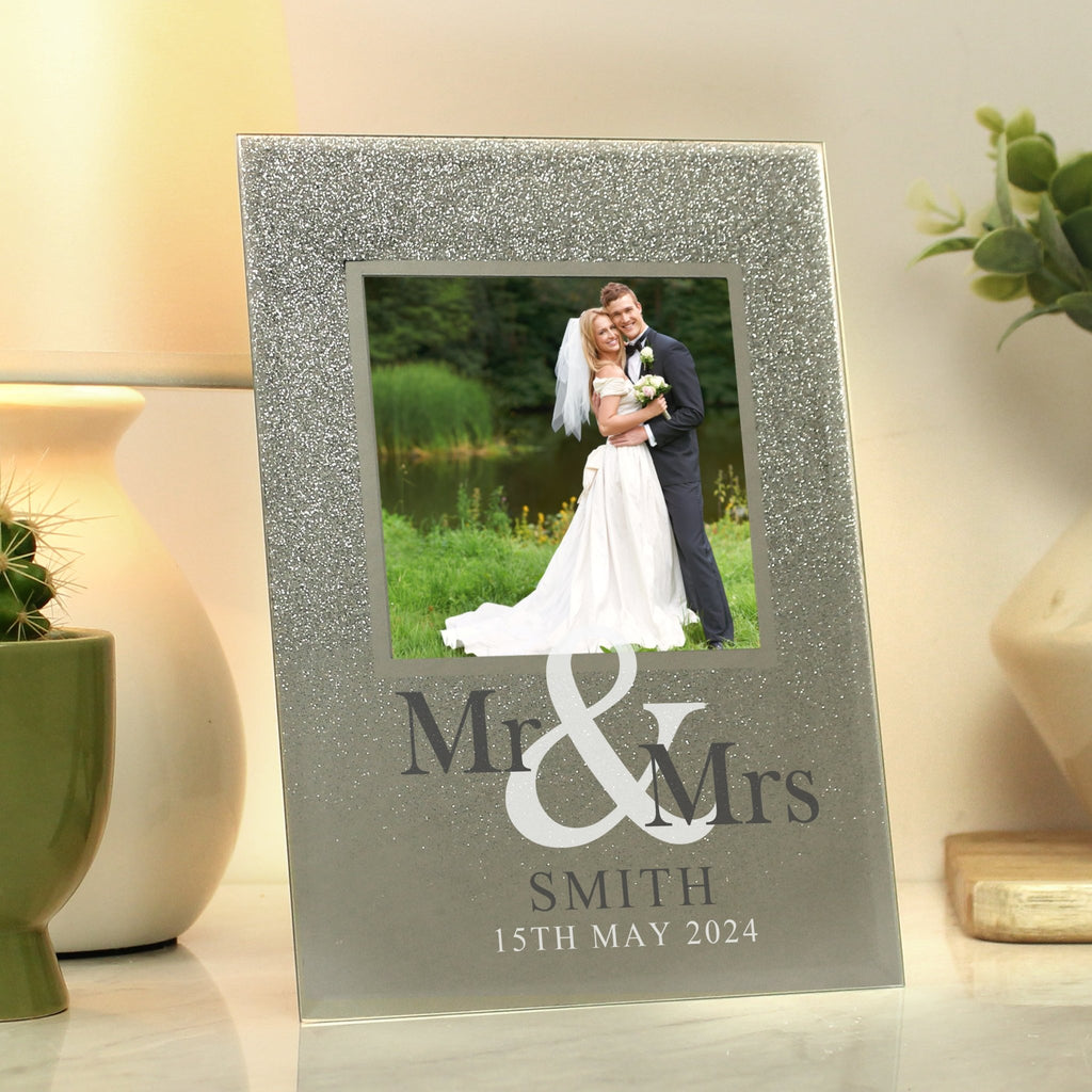 Personalised Mr & Mrs 4x4 Glitter Glass Photo Frame | Inspired Creative Gifts | UK Supplier