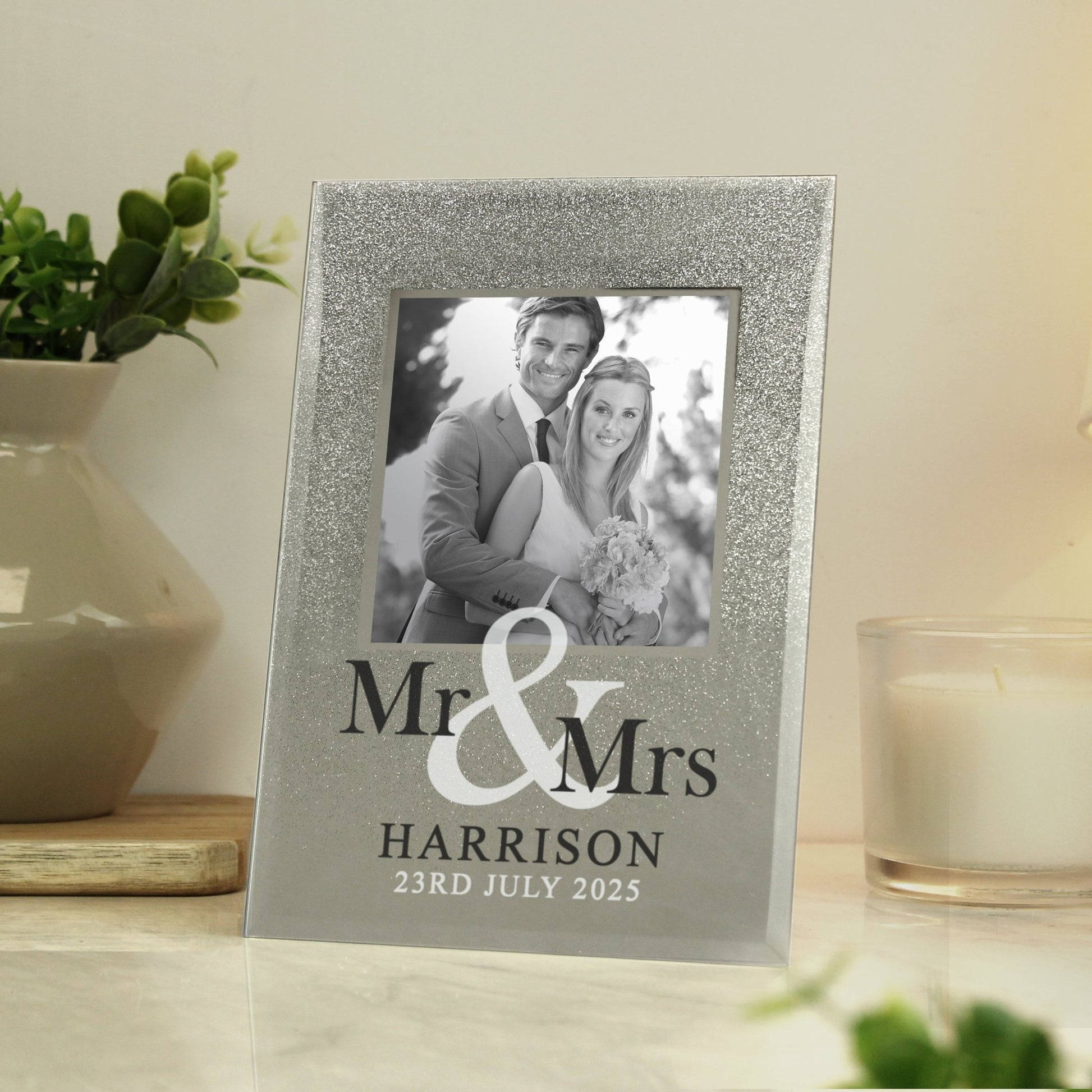 Personalised Mr & Mrs 4x4 Glitter Glass Photo Frame | Inspired Creative Gifts | UK Supplier