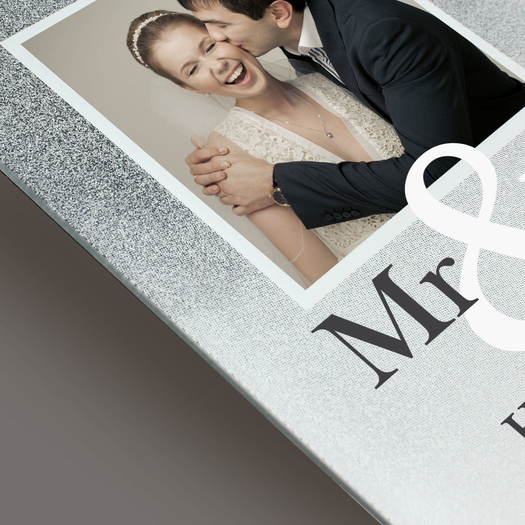 Personalised Mr & Mrs 4x4 Glitter Glass Photo Frame | Inspired Creative Gifts | UK Supplier