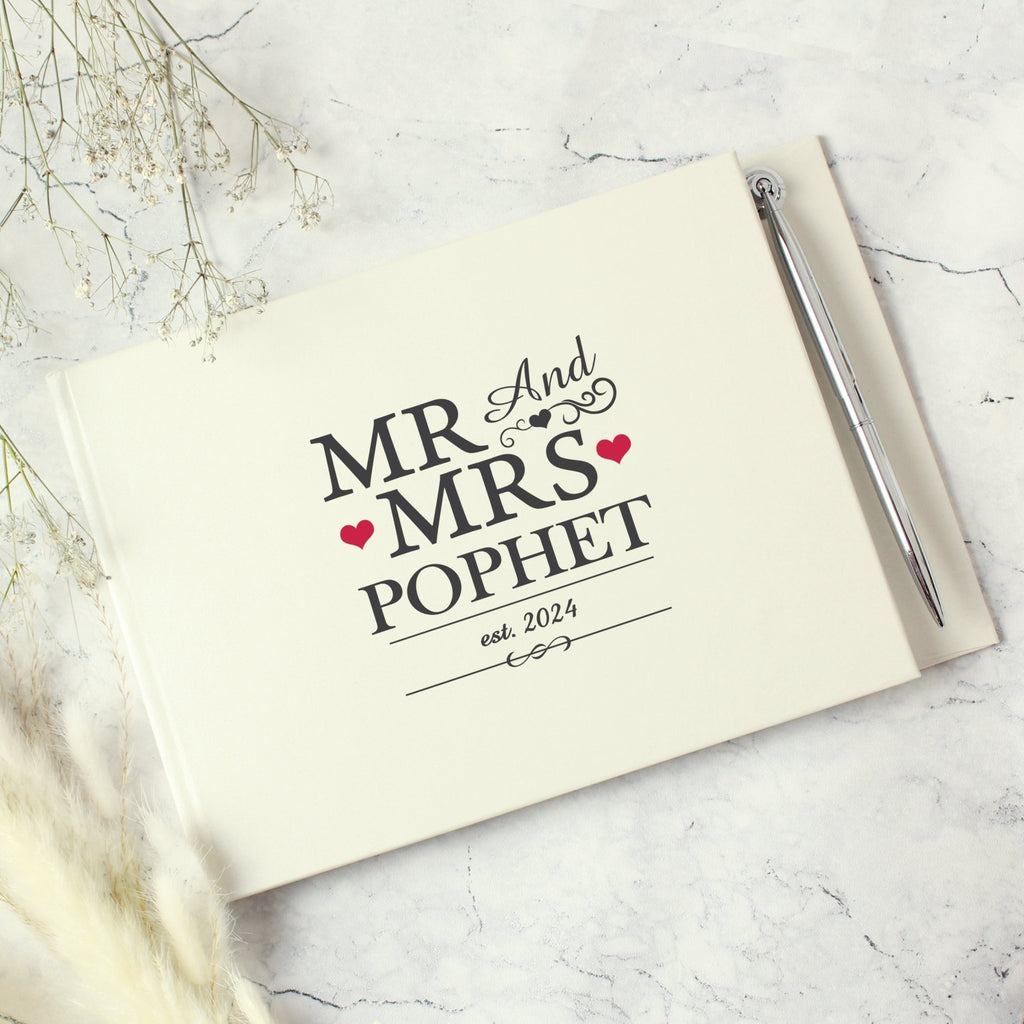 Personalised Mr & Mrs Hardback Guest Book & Pen | Inspired Creative Gifts | UK Supplier