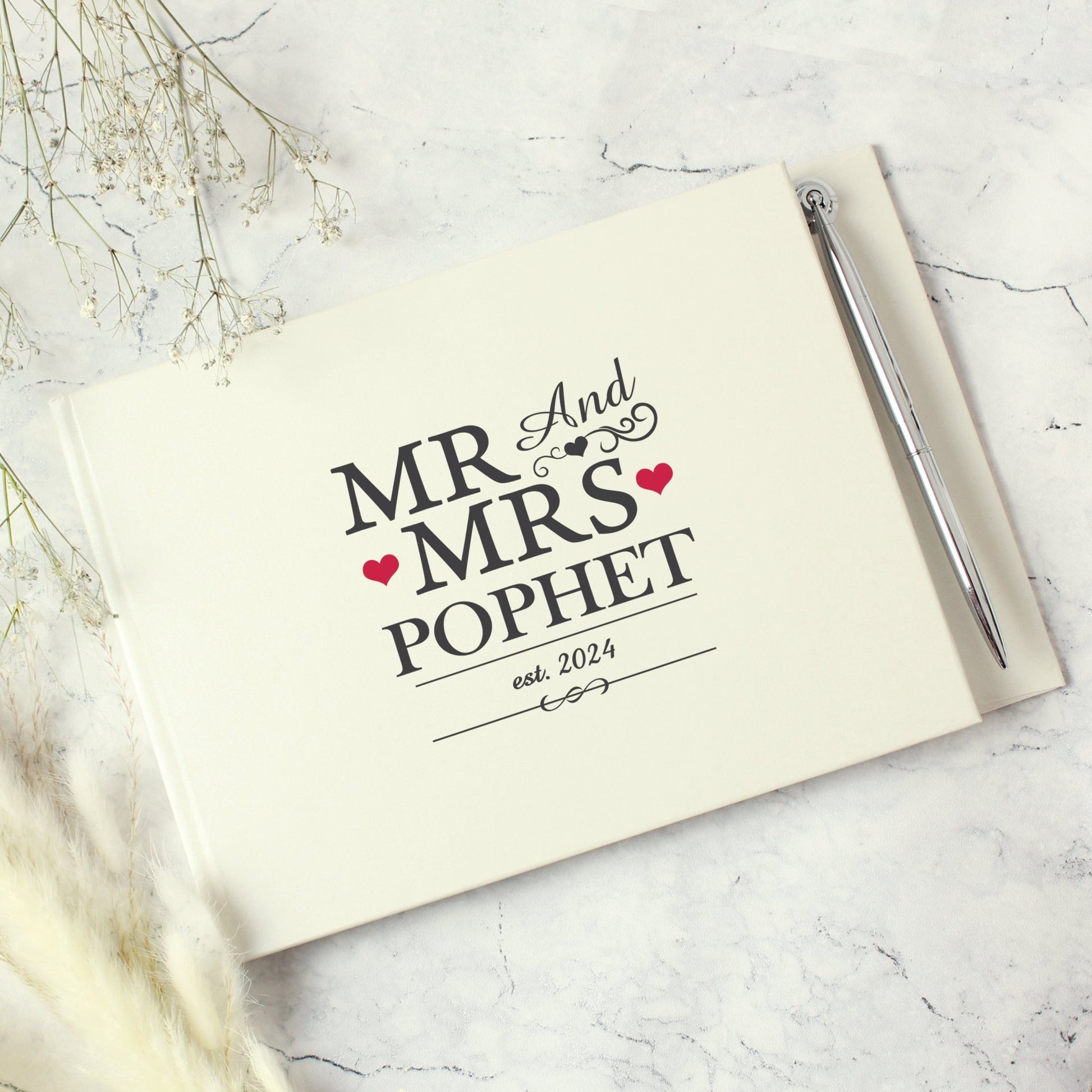 Personalised Mr & Mrs Hardback Guest Book & Pen | Inspired Creative Gifts | UK Supplier