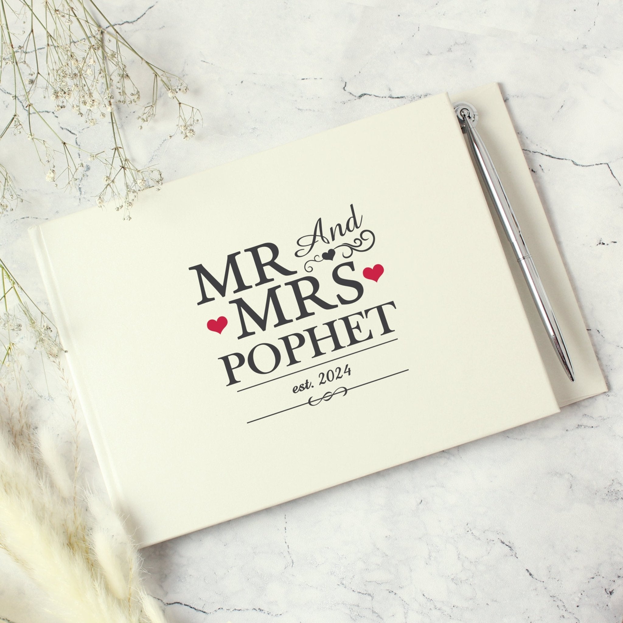 Personalised Mr & Mrs Hardback Guest Book & Pen | Inspired Creative Gifts | UK Supplier