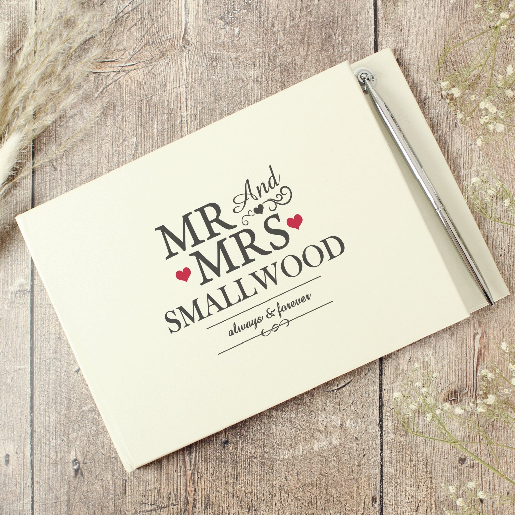 Personalised Mr & Mrs Hardback Guest Book & Pen | Inspired Creative Gifts | UK Supplier