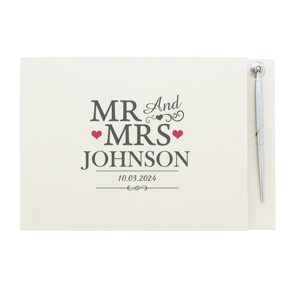 Personalised Mr & Mrs Hardback Guest Book & Pen | Inspired Creative Gifts | UK Supplier