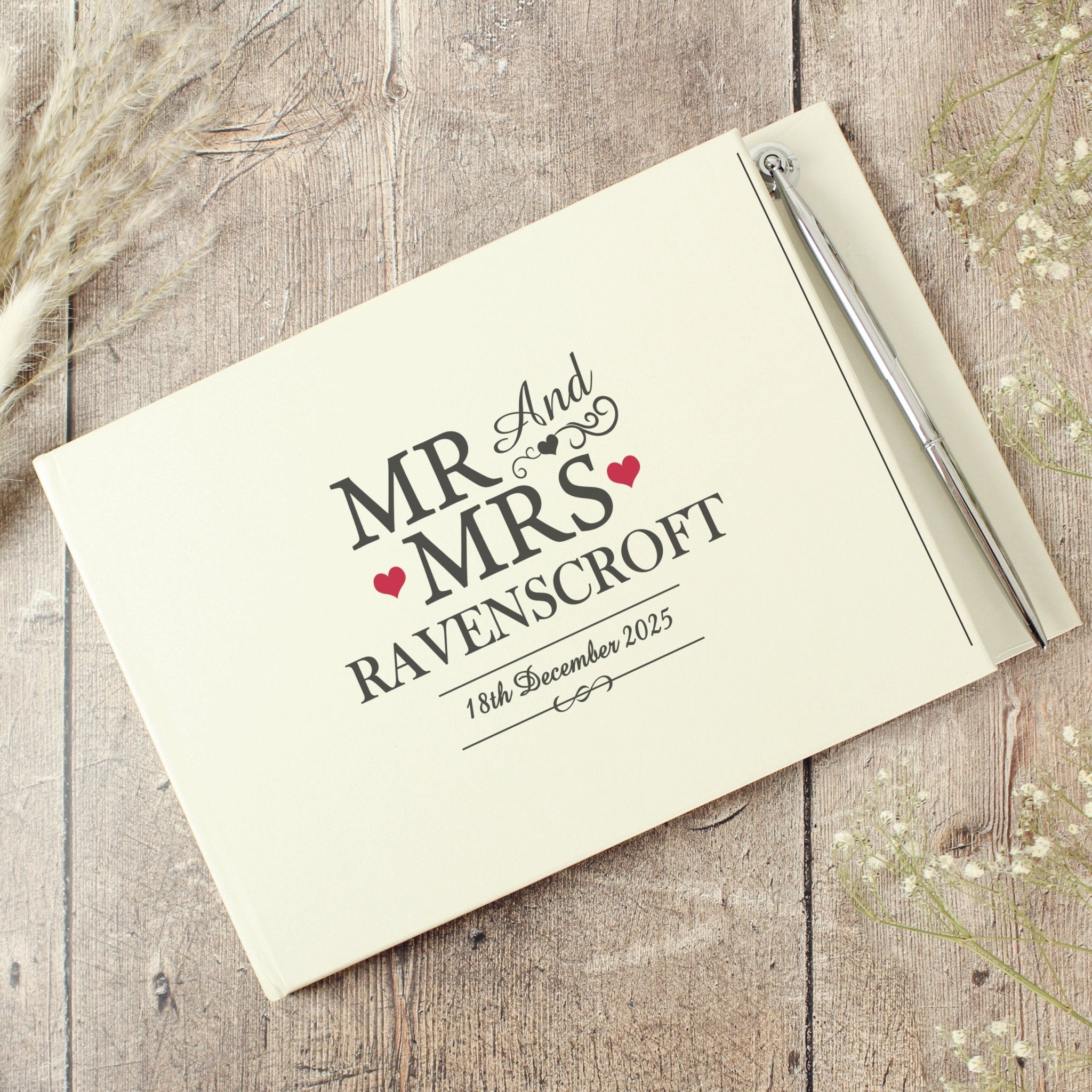Personalised Mr & Mrs Hardback Guest Book & Pen | Inspired Creative Gifts | UK Supplier
