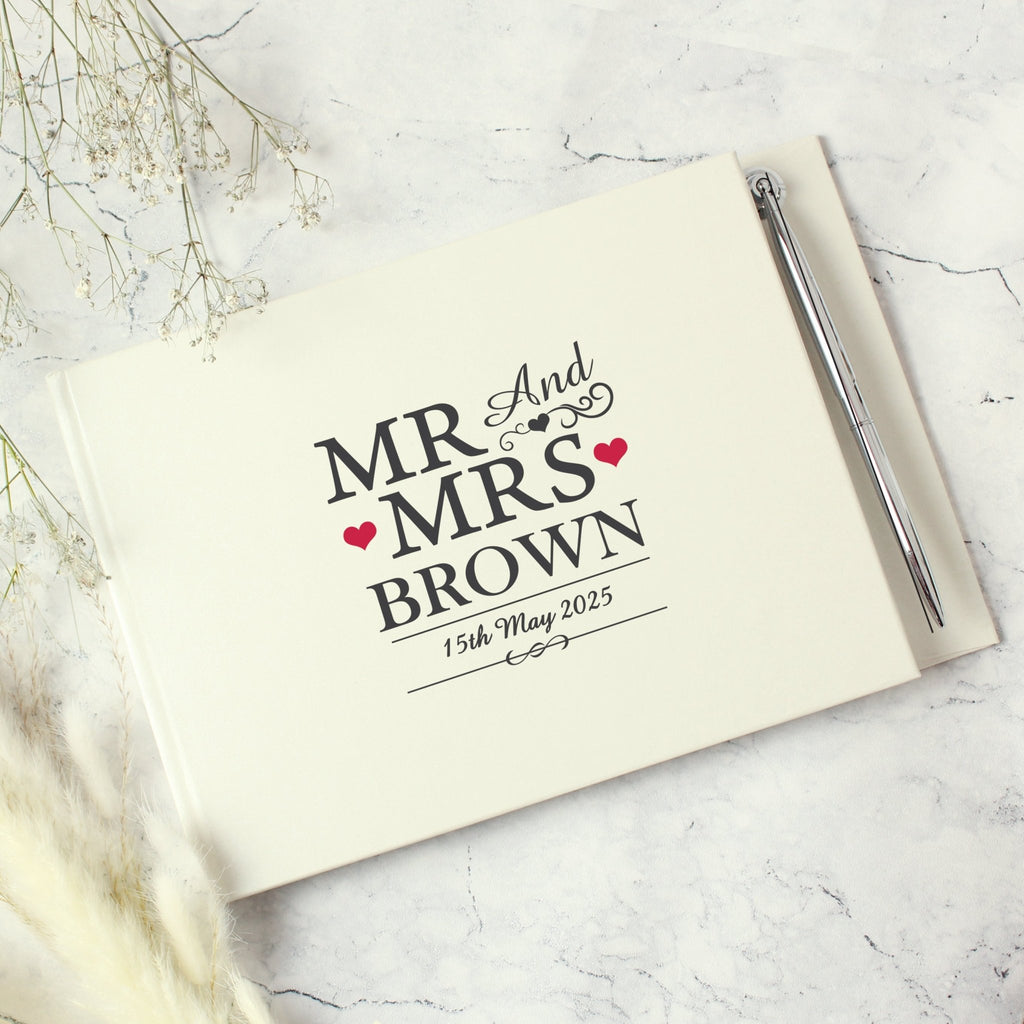 Personalised Mr & Mrs Hardback Guest Book & Pen | Inspired Creative Gifts | UK Supplier