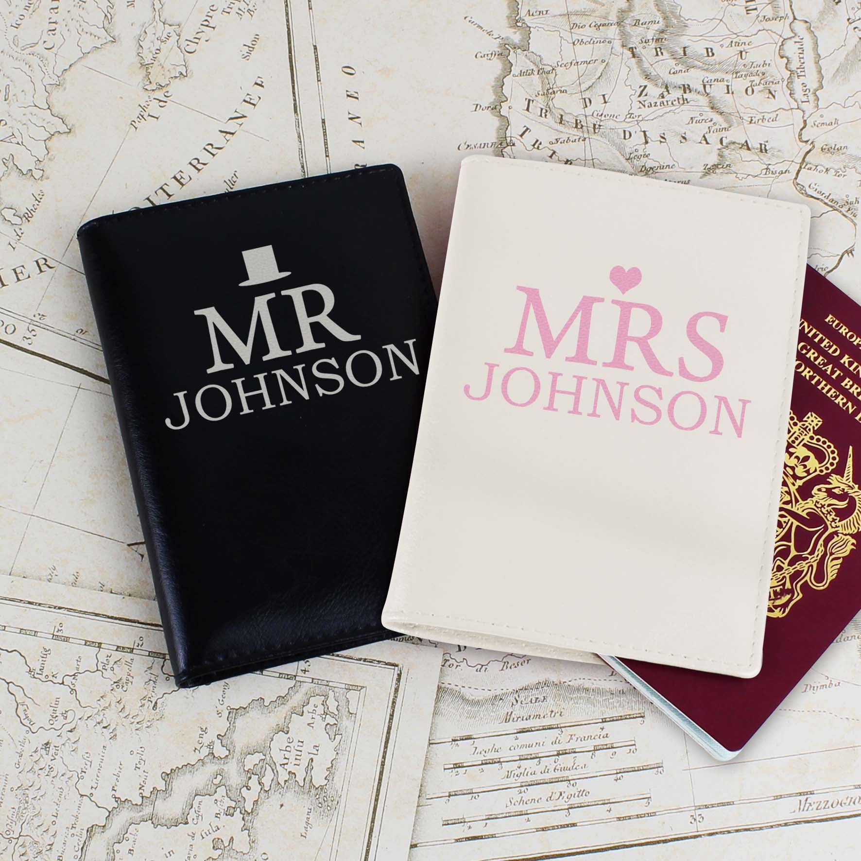 Personalised Mr & Mrs Passport Holder Set | Inspired Creative Gifts | UK Supplier