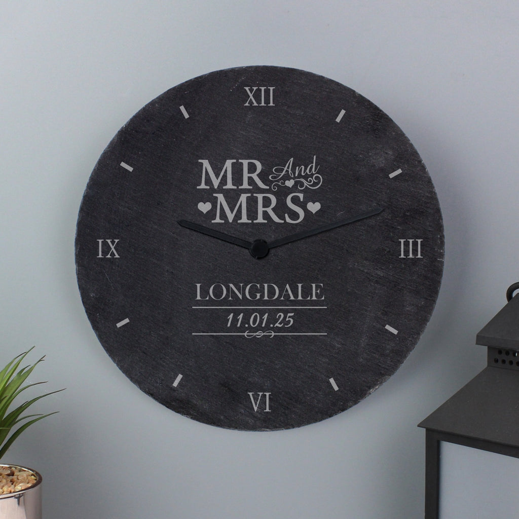 Personalised Mr & Mrs Slate Clock | Inspired Creative Gifts | UK Supplier