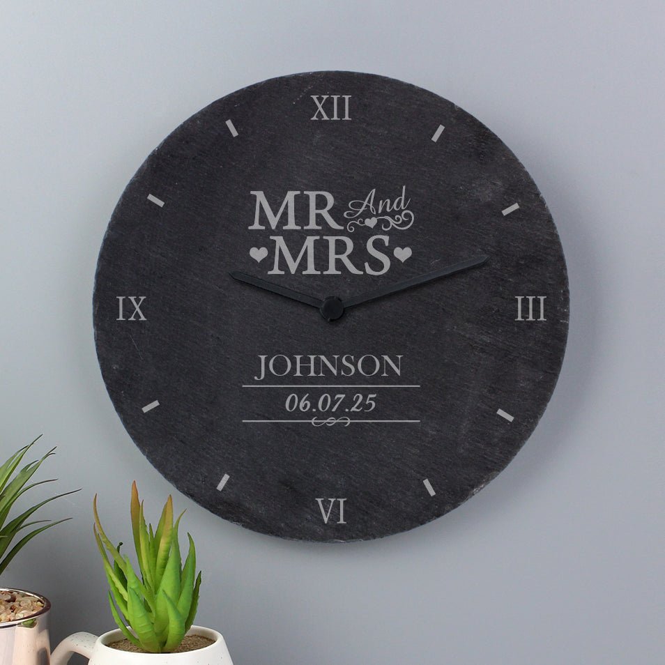 Personalised Mr & Mrs Slate Clock | Inspired Creative Gifts | UK Supplier