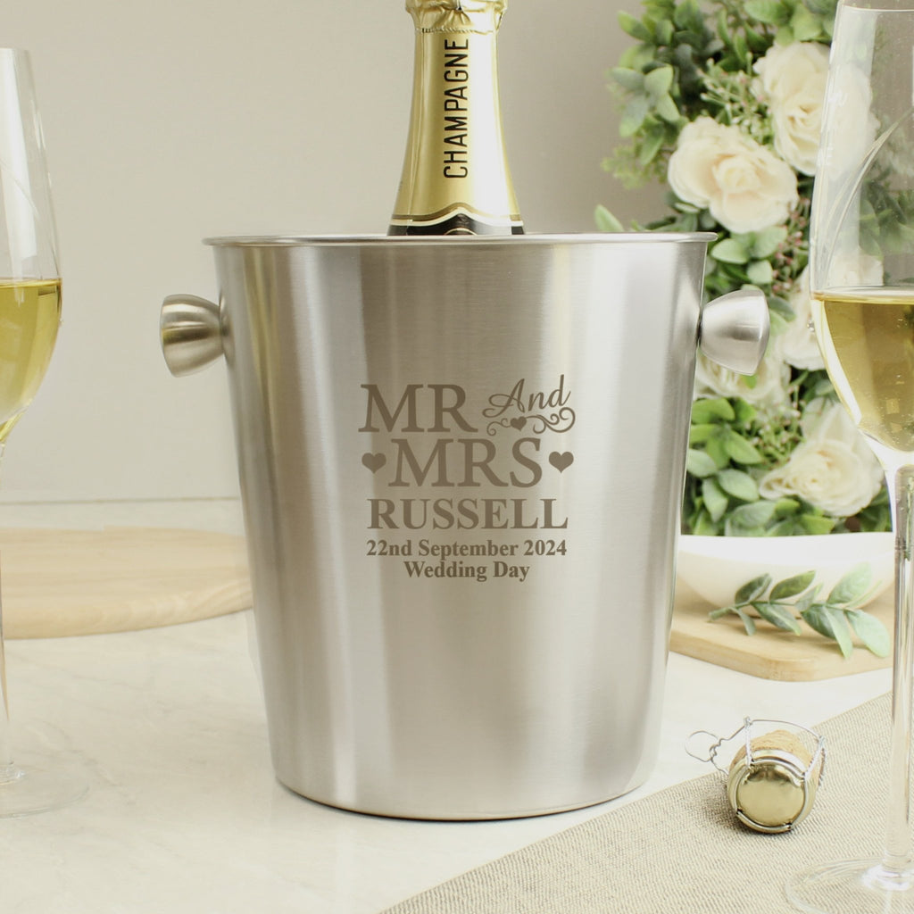 Personalised Mr & Mrs Stainless Steel Ice Bucket | Inspired Creative Gifts | UK Supplier
