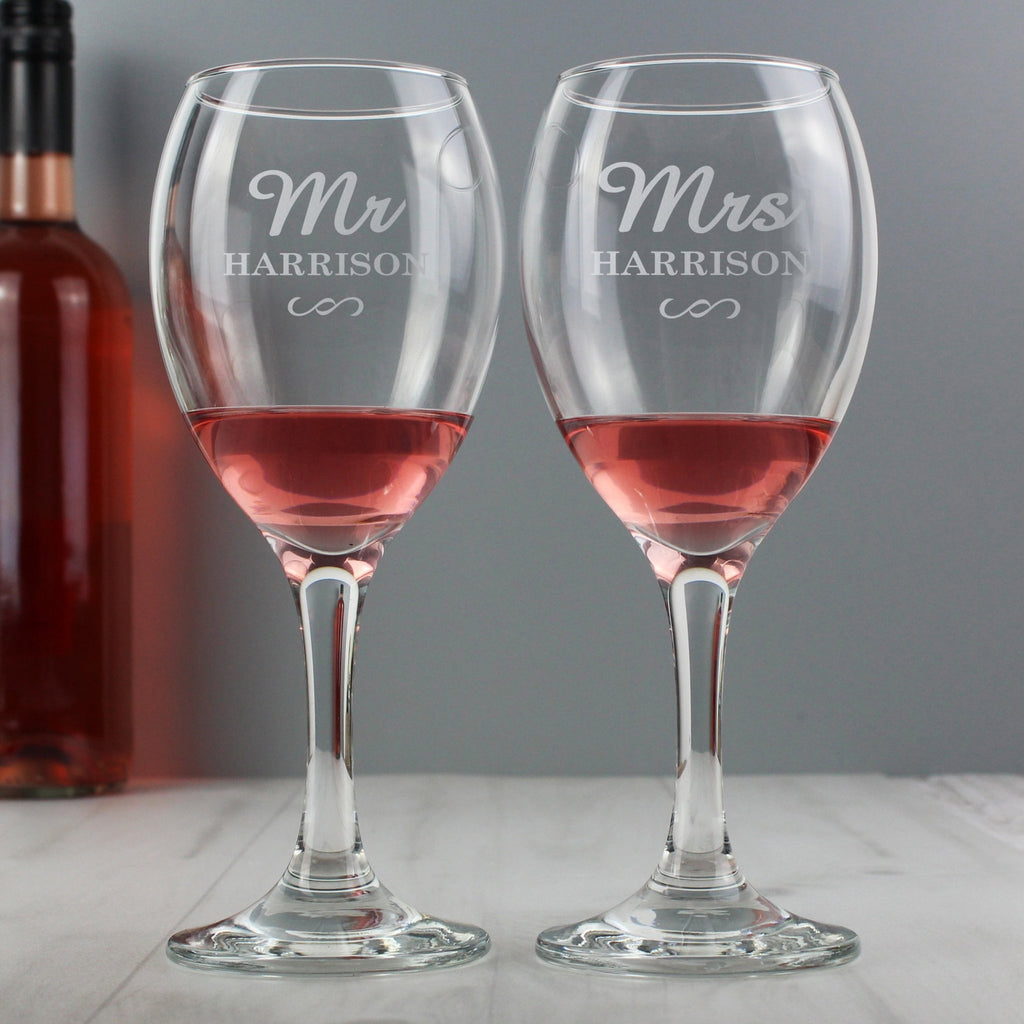 Personalised Mr & Mrs Wine Glass Set | Inspired Creative Gifts | UK Supplier
